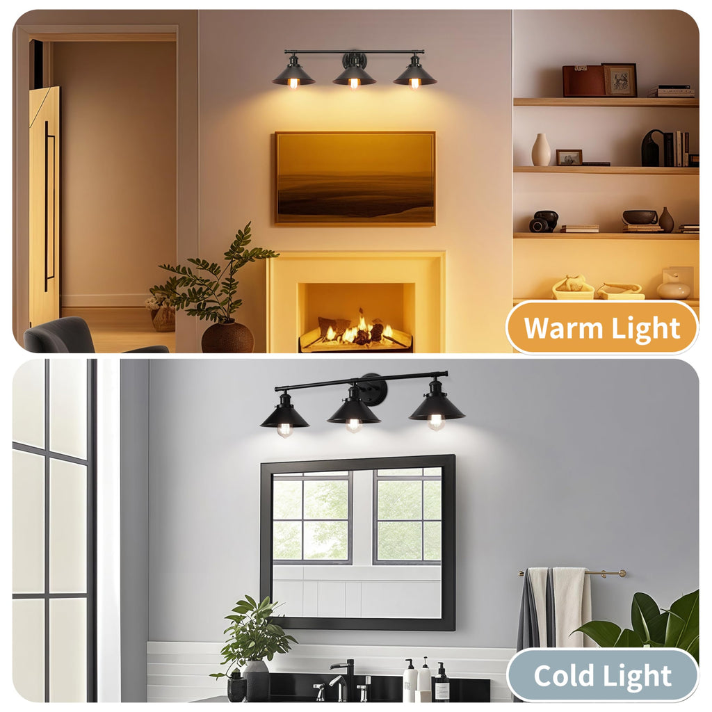 Black Bathroom Light Fixture 2-Light Matte Black Farmhouse Vanity Lights for Bathroom Light Fixtures, 20" Rustic Industrial Wall Sconce Vanity Lighting Fixtures over Mirror Kitchen Cabin Workshop Cafe
