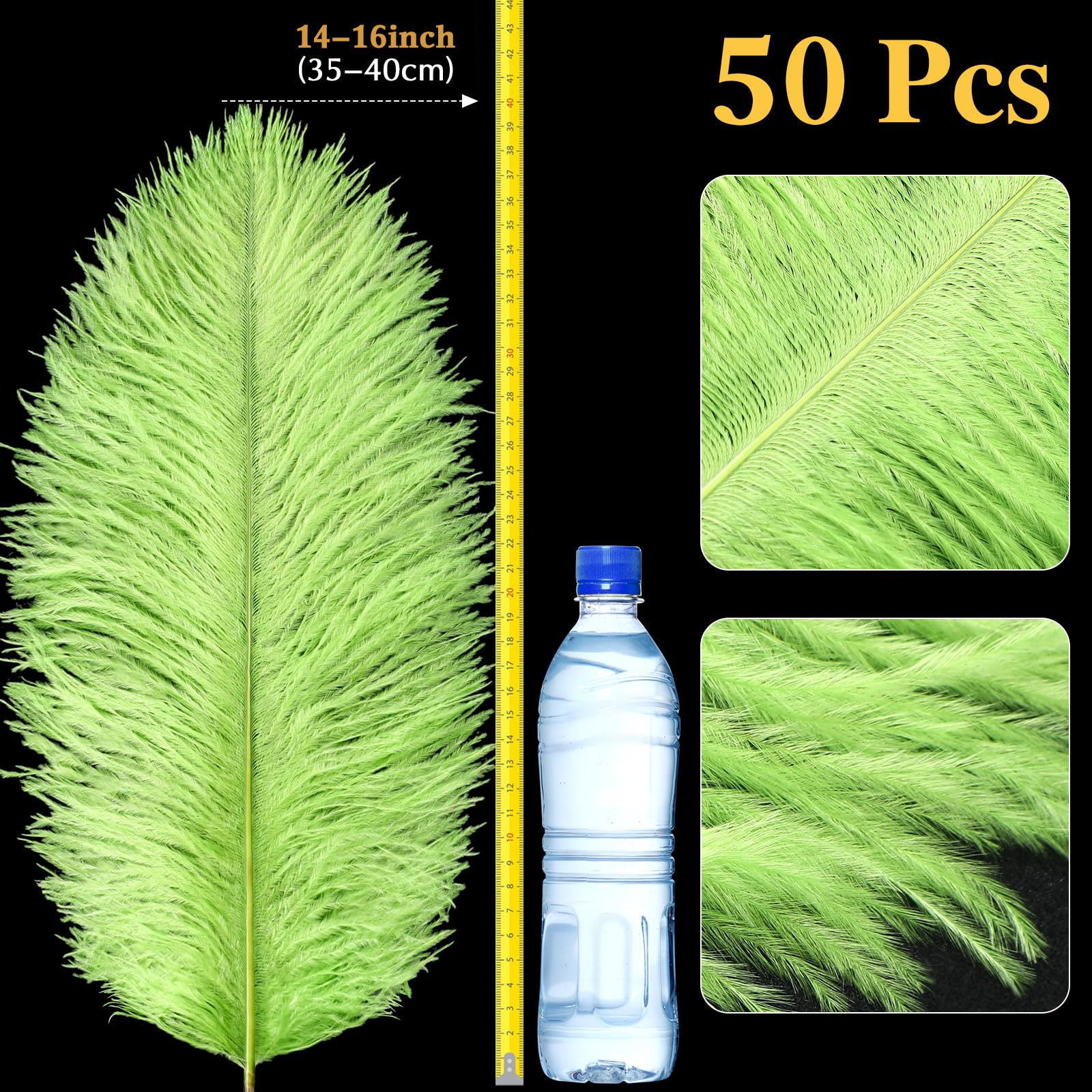 Retrowavy 50 Pcs 14-16 Inches Large Natural Ostrich Feathers Bulk for Centerpieces for Wedding Party Centerpieces Home Decoration Flower Arrangement (Black)