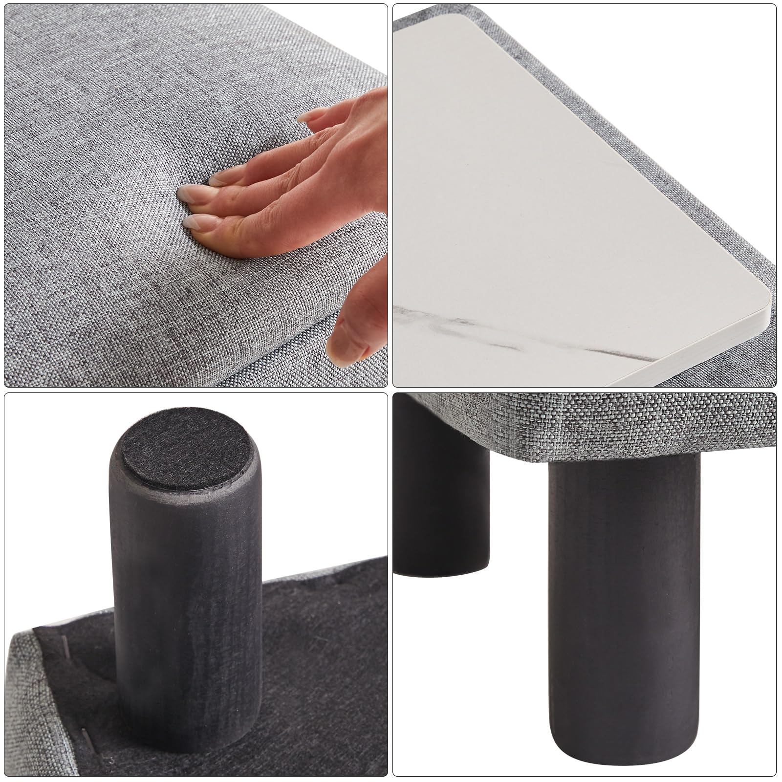 IBUYKE 16.54" Small Footstool, PU Faux Leather Step Stool, with Padded Seat Pine Wood Legs and Padded Rectangular Stool, for Bedroom, Black RF-BD210
