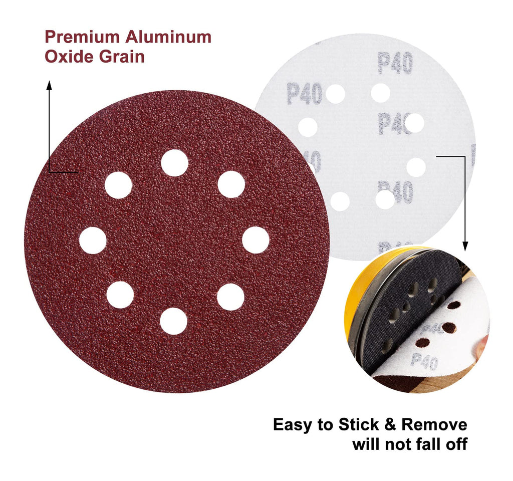 S SATC 72 PCS 5 Inch 8 Hole Hook and Loop Adhesive Sanding Discs Sandpaper for Random Orbital Sander 40 60 80 120 180 240 320 Grits