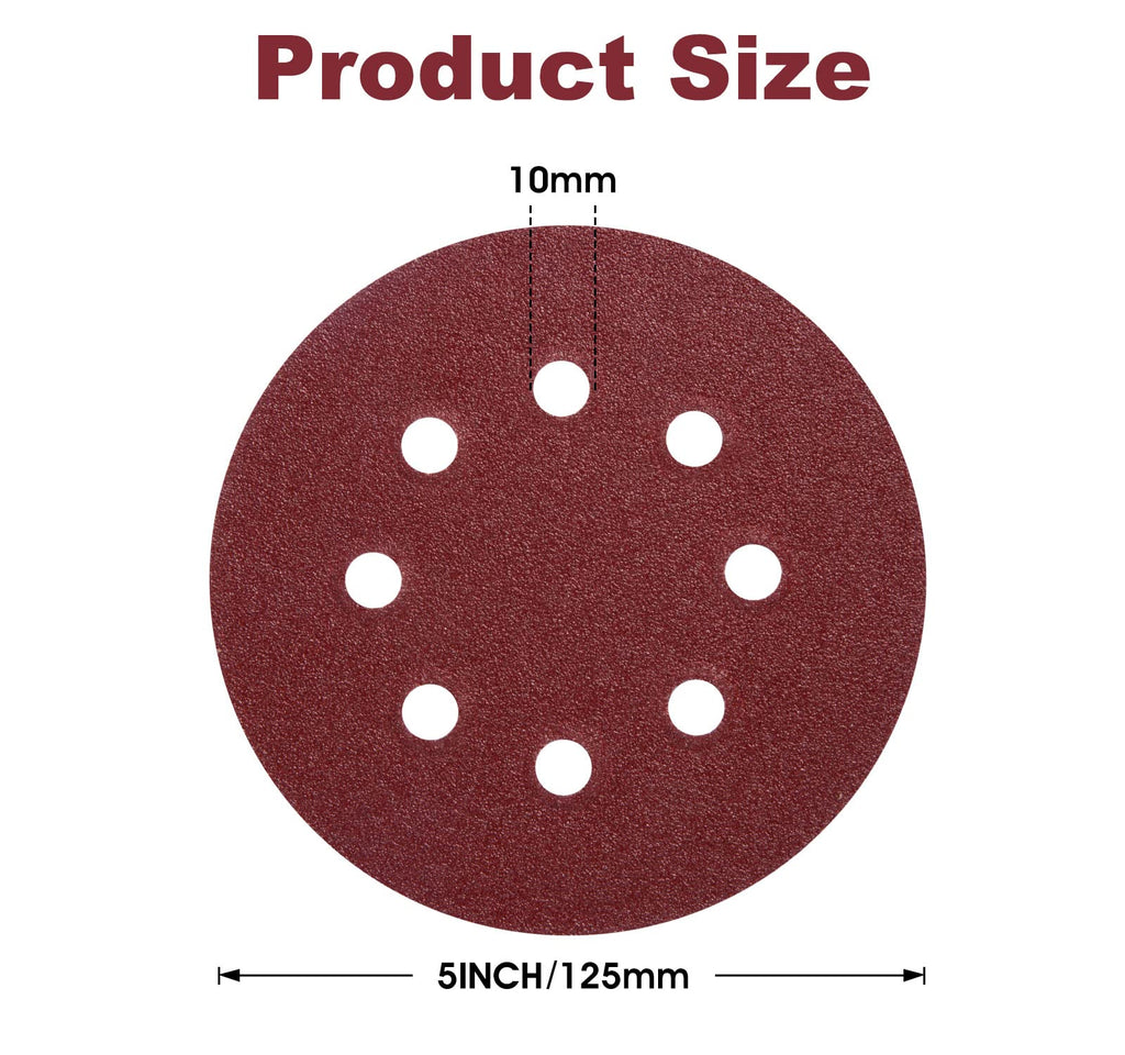 S SATC 72 PCS 5 Inch 8 Hole Hook and Loop Adhesive Sanding Discs Sandpaper for Random Orbital Sander 40 60 80 120 180 240 320 Grits