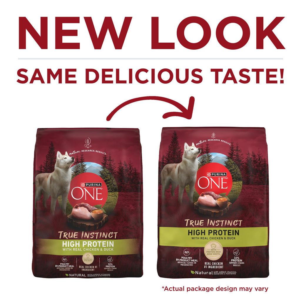 Purina ONE Natural High Protein Dry Dog Food Dry True Instinct with Real Beef and Salmon With Bone Broth and Added Vitamins, Minerals and Nutrients - 15 lb. Bag
