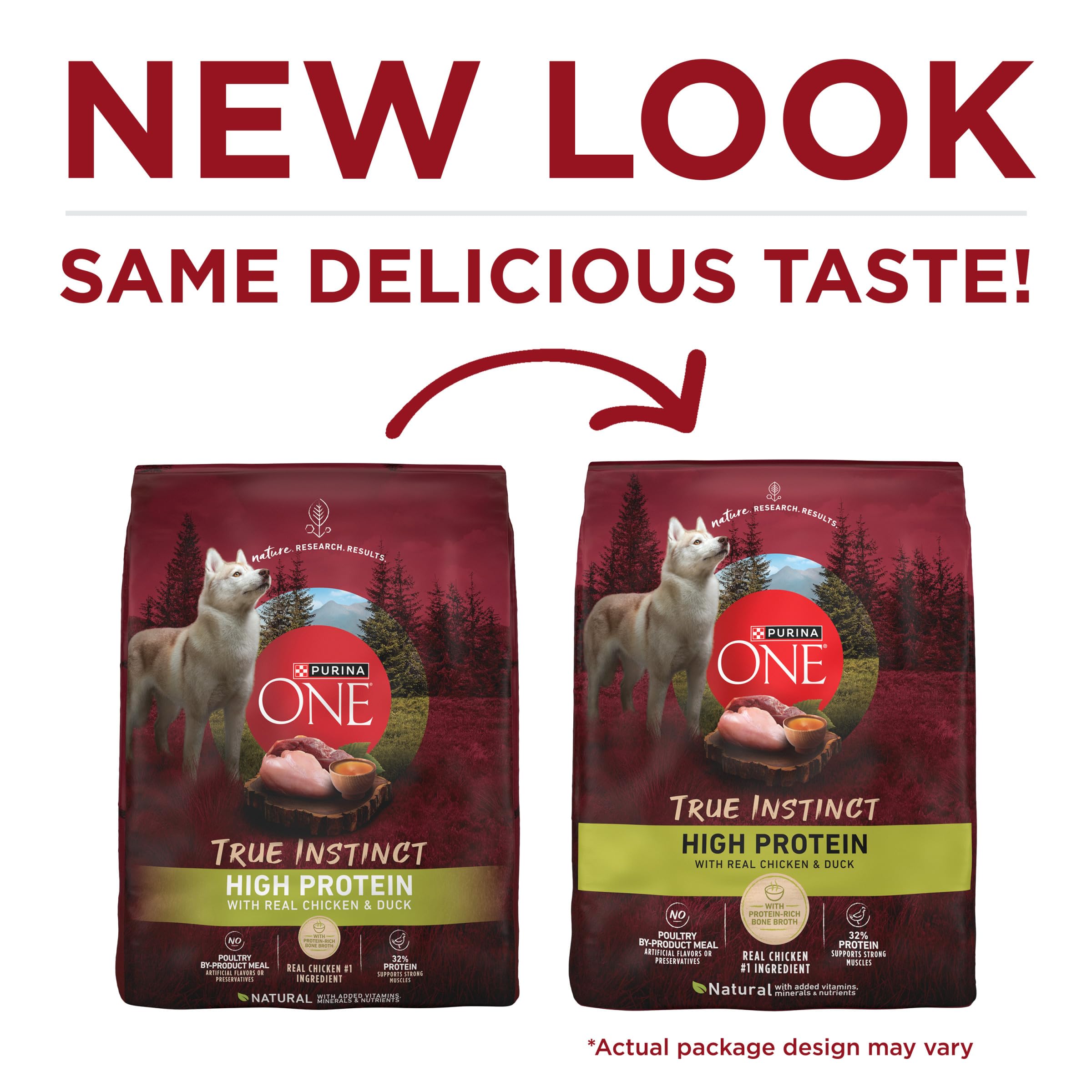 Purina ONE Natural High Protein Dry Dog Food Dry True Instinct with Real Beef and Salmon With Bone Broth and Added Vitamins, Minerals and Nutrients - 15 lb. Bag