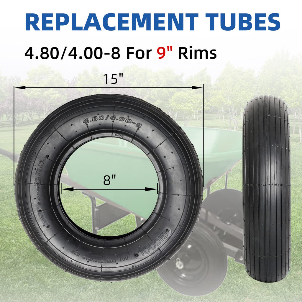 GICOOL 4.00-6 Replacement Tire and Inner Tube Set, 2 Pack, 13" Heavy Duty Tire and Wheel, TR-13 Straight Valve Stem, for wheelbarrow Trolley Dolly Garden Wagon Wheel Replacement