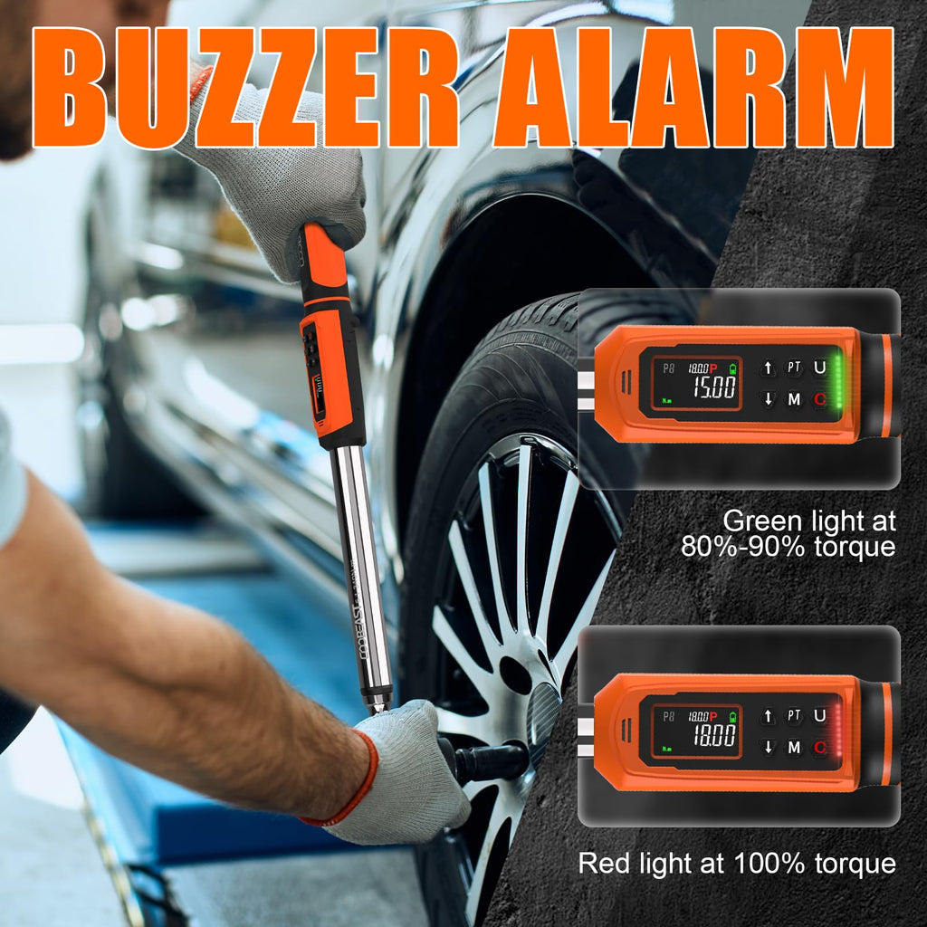Digital Torque Wrench, 1/2 Drive Electronic Torque Screwdriver with Preset Value(3.76-250.8 Ft.lbs./5.1-340Nm), Buzzer and LED Flash Five Units of Measure Torque Wrench for Motorcycle, Auto Repair