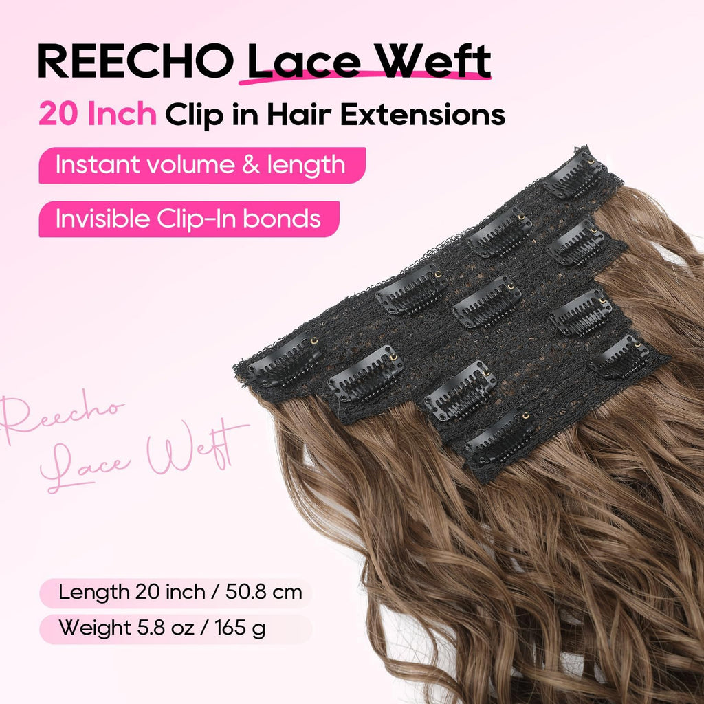 REECHO Curly Hair Extensions, 4PCS 16 inch Clip in Hair Extensions Lace Weft Short Curly Hair Extensions Clip Ins Invisible Natural Hairpieces for Women, Ash Blonde with Highlights