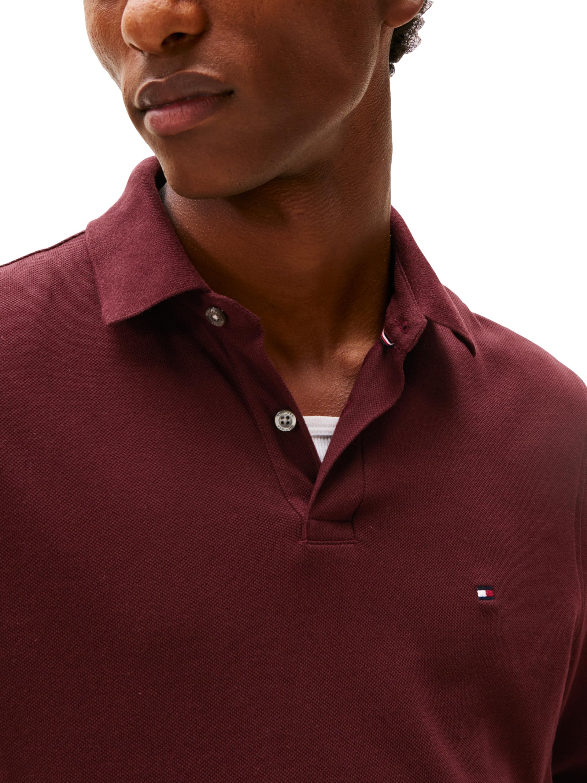 Tommy Hilfiger Men's Long Sleeve Polo Shirts in Regular Fit with Stretch and Organic Pique Cotton