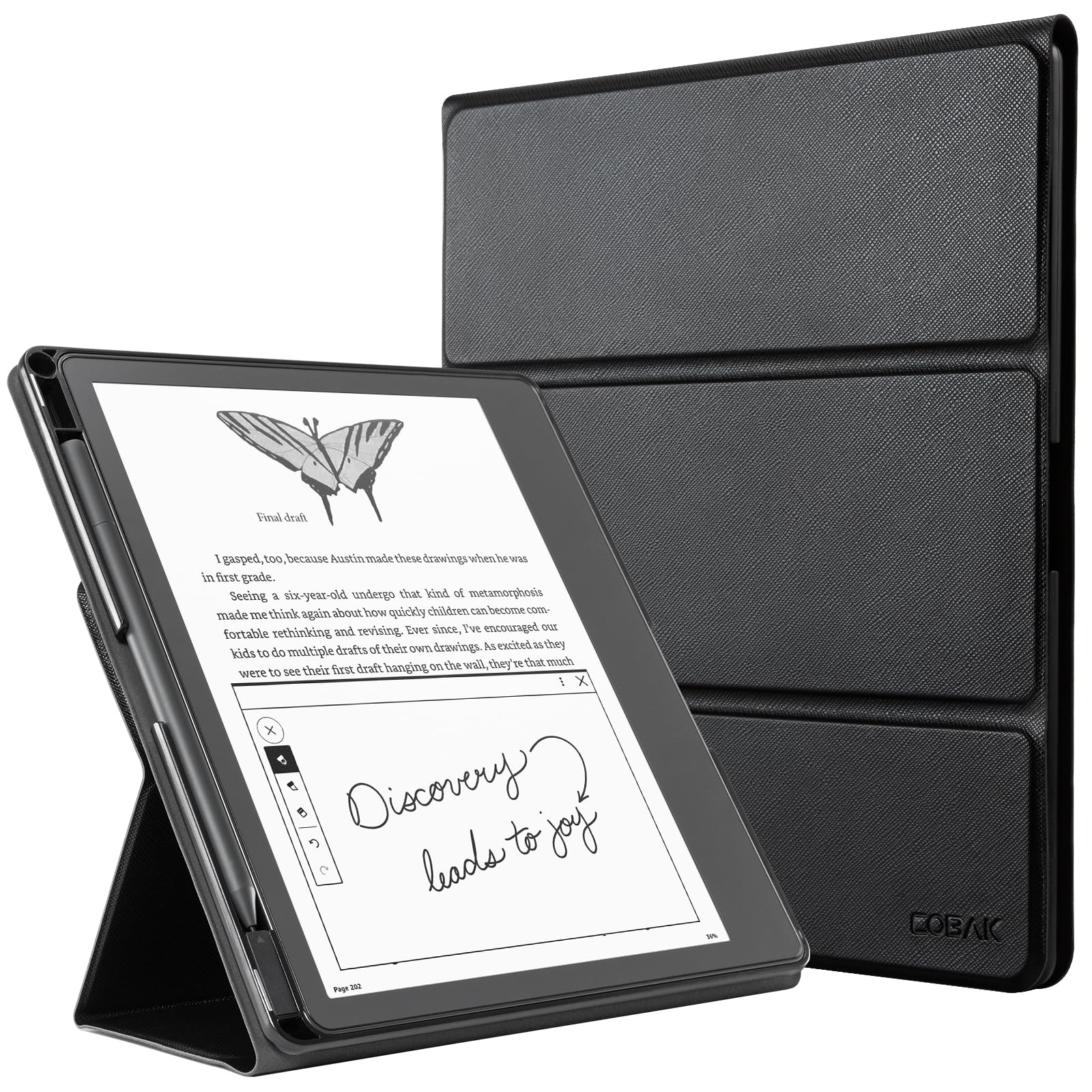 CoBak Stand Case for Kindle Scribe - Premium Folio Leather Cover with Pen Holder, Auto Sleep/Wake - Compatible with 10.2 Inch Kindle Scribe (2022/2024 Release)
