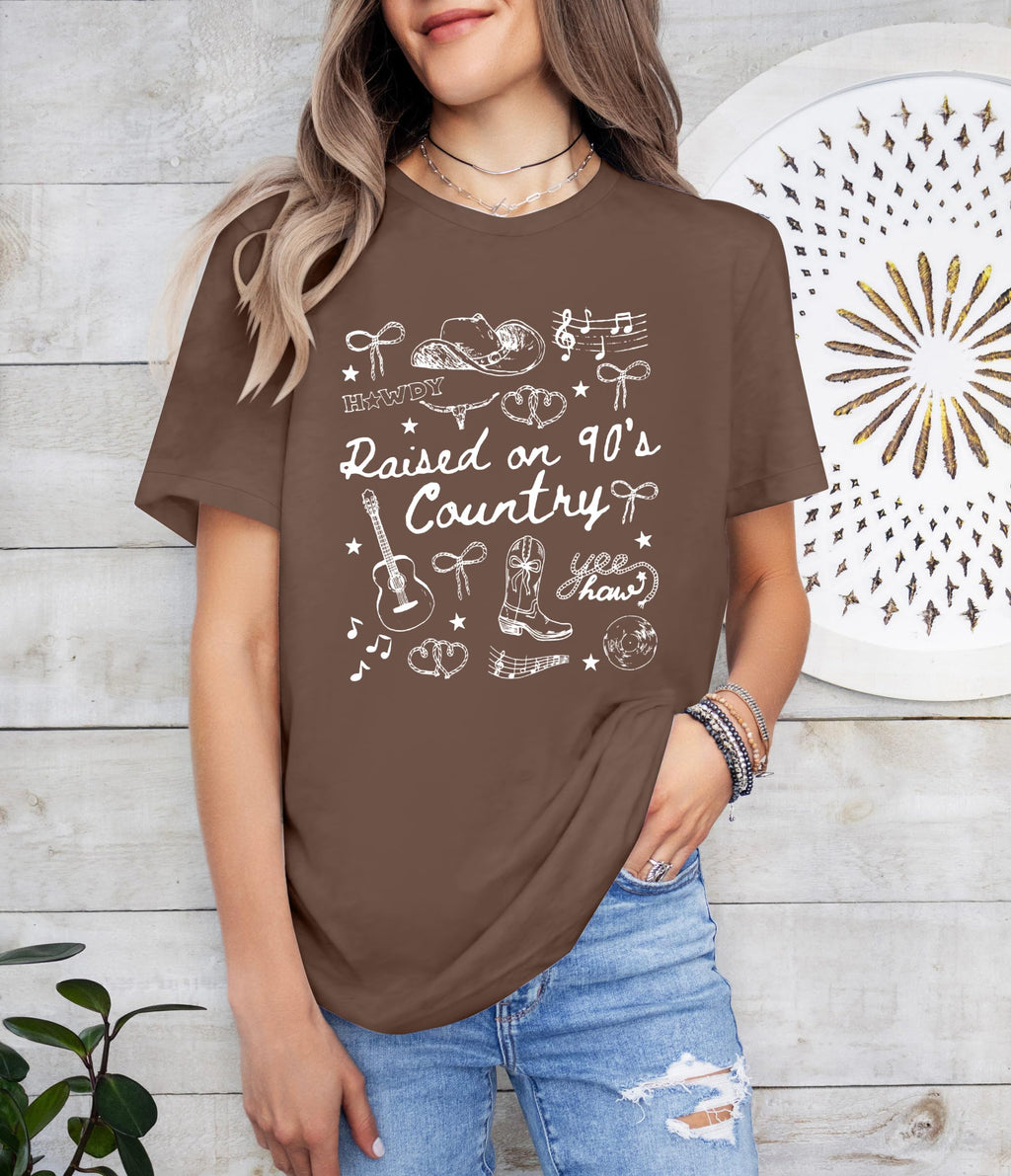 Raised on 90s Country Shirt Womens: Country Concert Outfit Country Music Tshirt Vintage Graphic Short Sleeve Tees