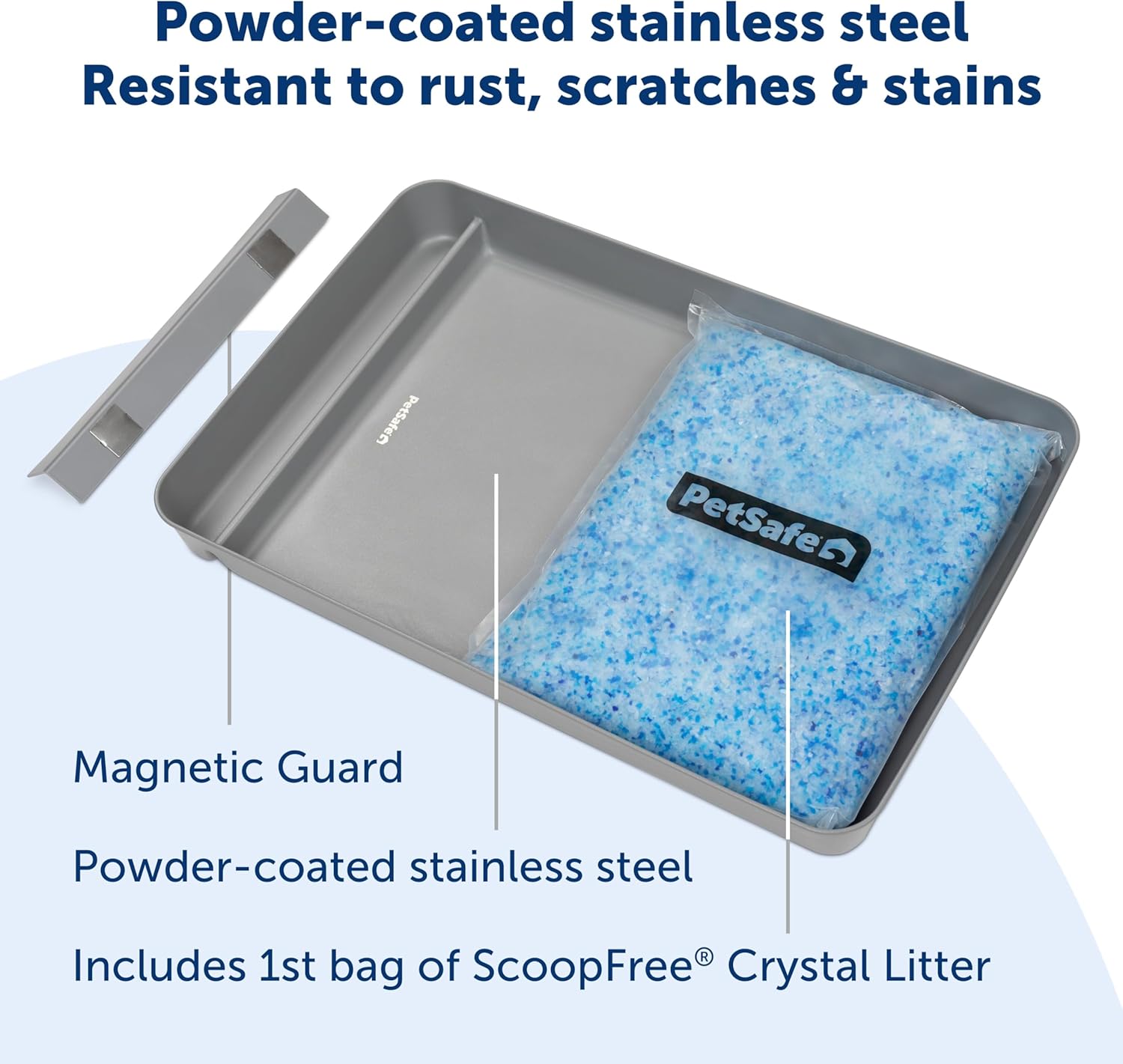 PetSafe ScoopFree Official Stainless Steel Reusable Tray - Includes 4.3 lb. of Premium Non-Clumping Crystal Cat Litter, Fresh Scent