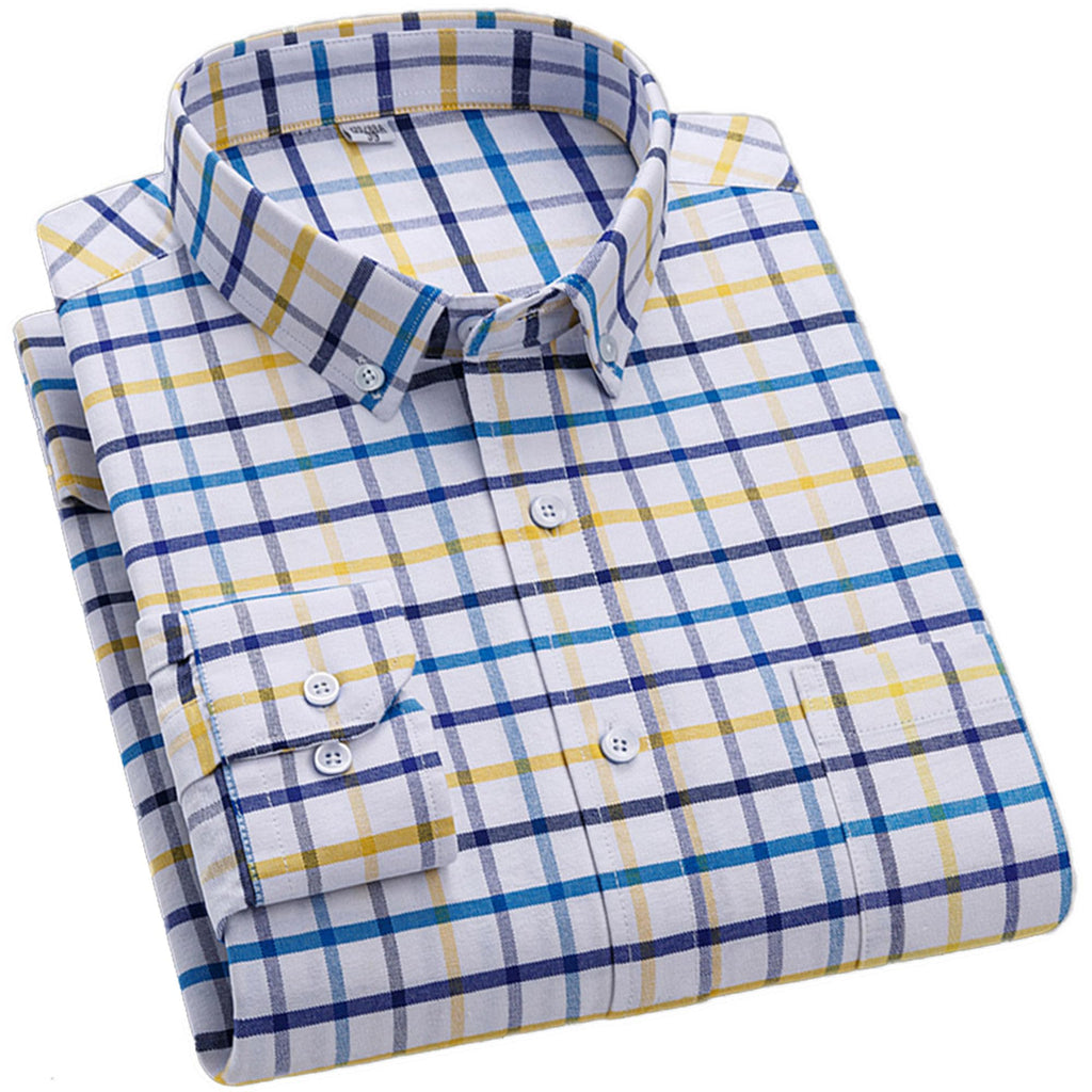 Cromoncent Mens Cotton Oxford Shirt Long Sleeve Button Down Dress Shirts with Pocket