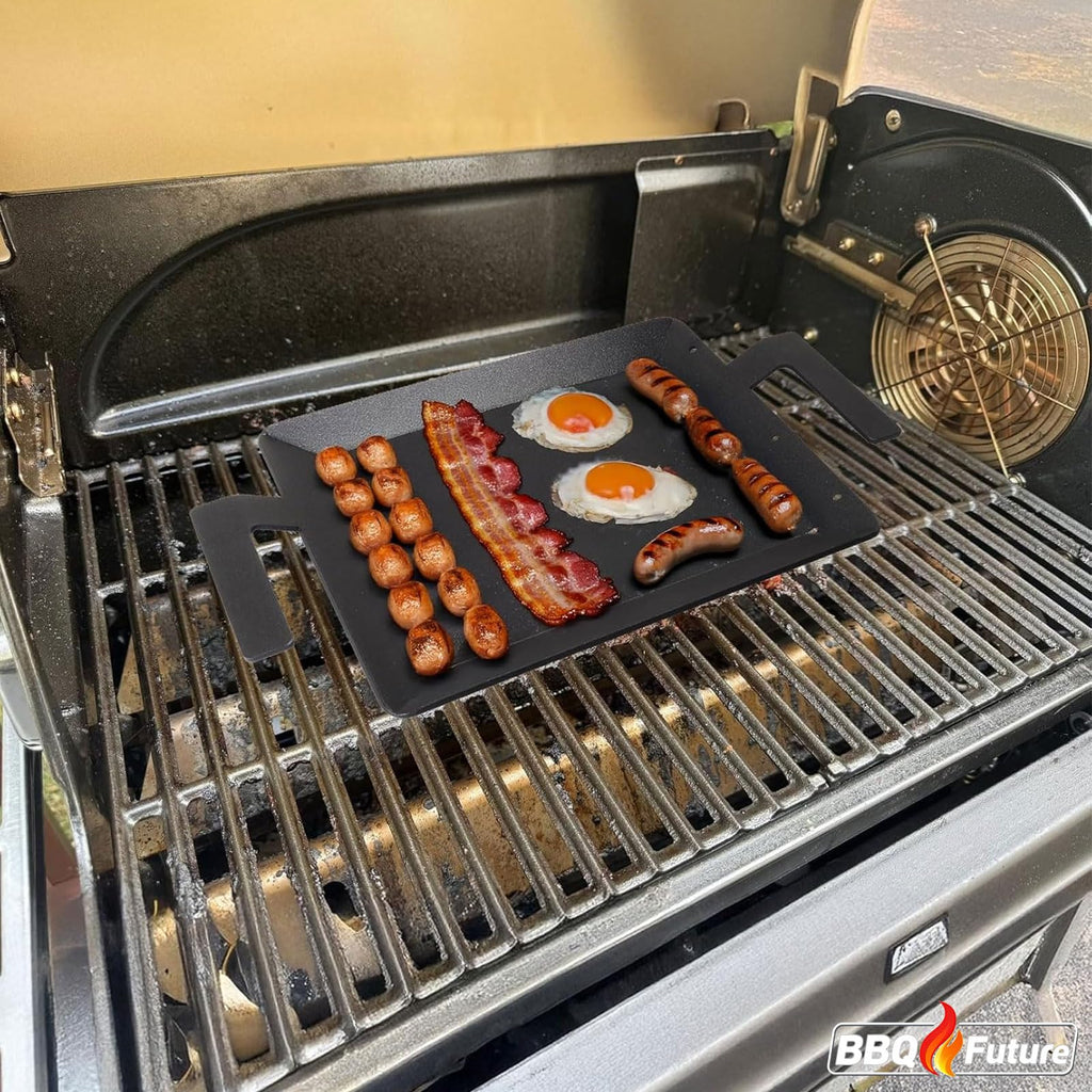 Carbon Steel Griddle for Gas Grill, Double Burner Griddle Compatible with Induction, Stove Top, Electric, Oven - 17" x 10" Professional Cookware for Cooktop, NonStick Griddle Pan