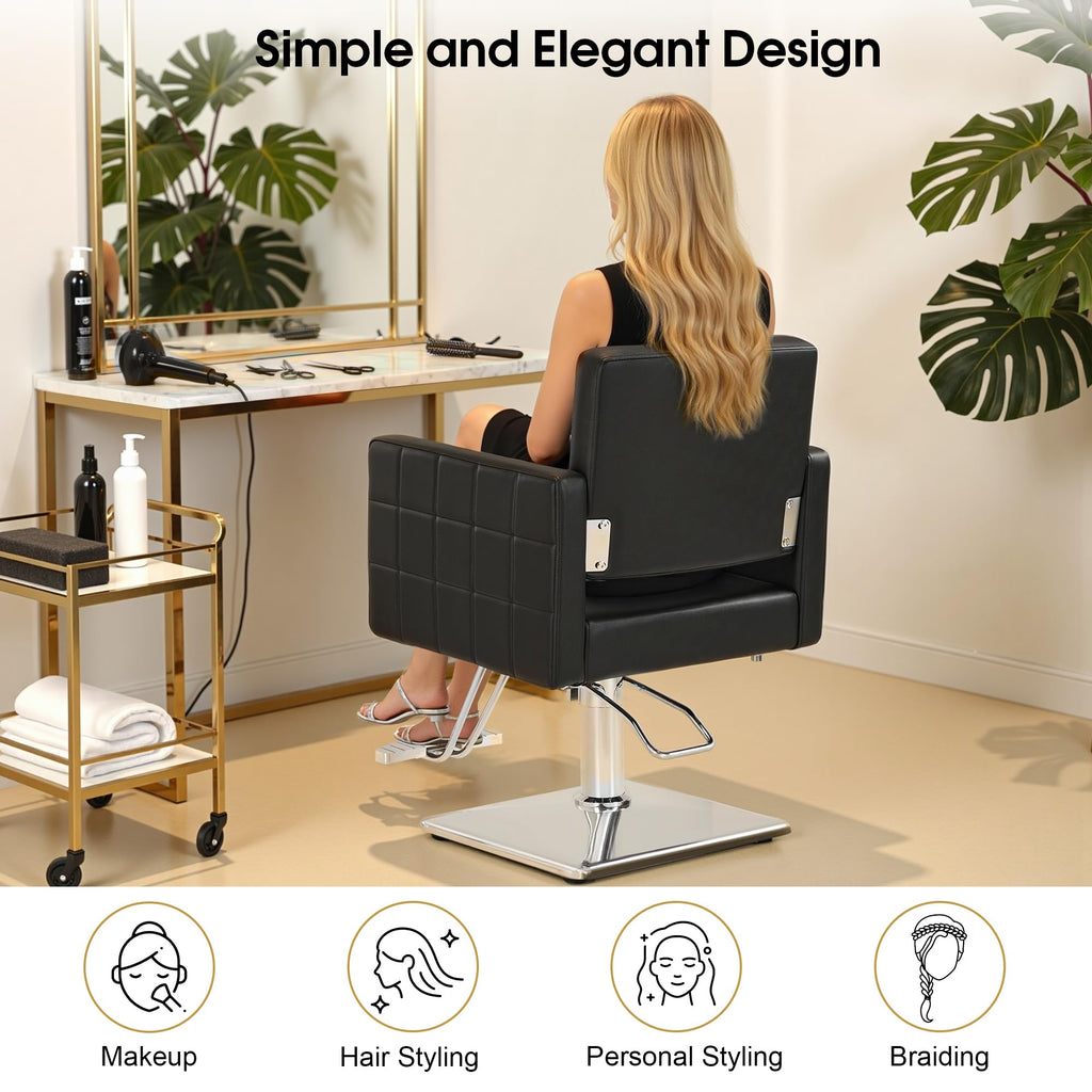 BarberPub Salon Chair for Hair Stylist, Hydraulic Stylist Chair, Adjustable Height, PVC Leather, 360 Degrees Swivel, Barbershop, Home Salon, Adult 8821 (Black)