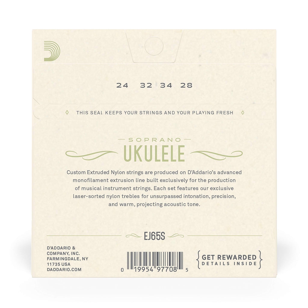D'Addario Baritone Ukulele Strings, Fluorocarbon, EJ99B, 4-String Set, Pack of 1