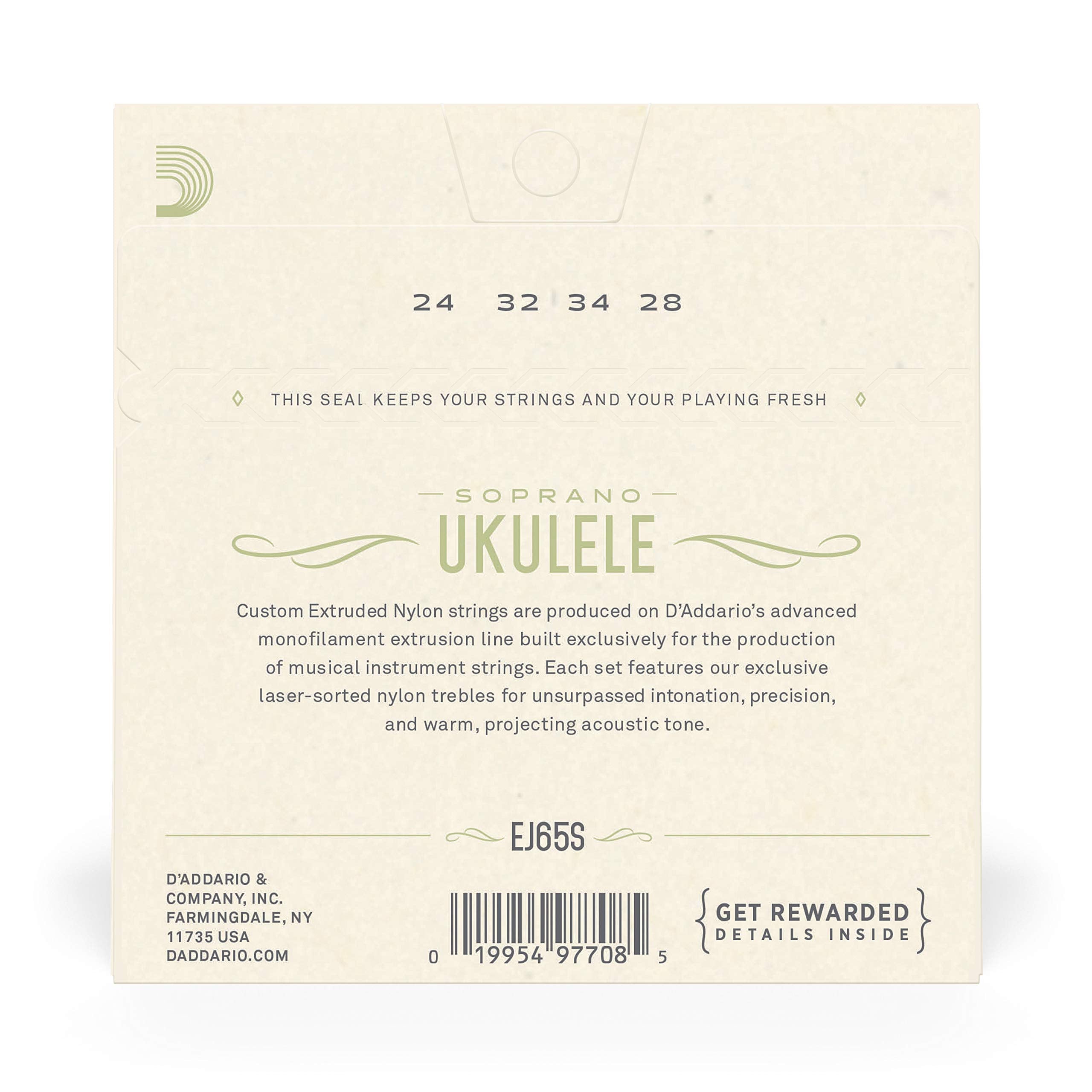 D'Addario Baritone Ukulele Strings, Fluorocarbon, EJ99B, 4-String Set, Pack of 1