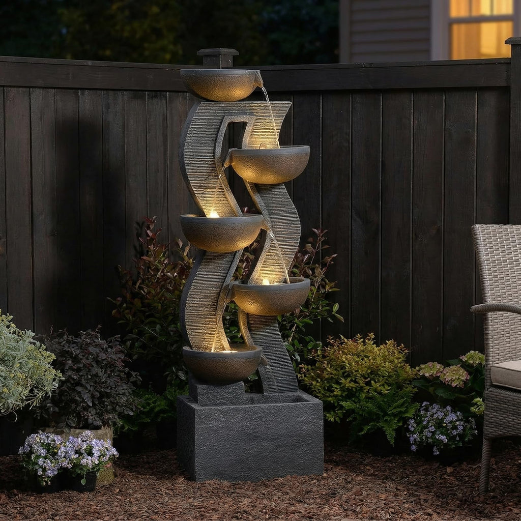 Bumilgar 2-Tier Bowl Water Fountain with LED Lights, 27.95" Tall Freestanding Outdoor & Indoor Garden Waterfall Fountain for Yard, Patio, Backyard, Floor Standing Home Decor