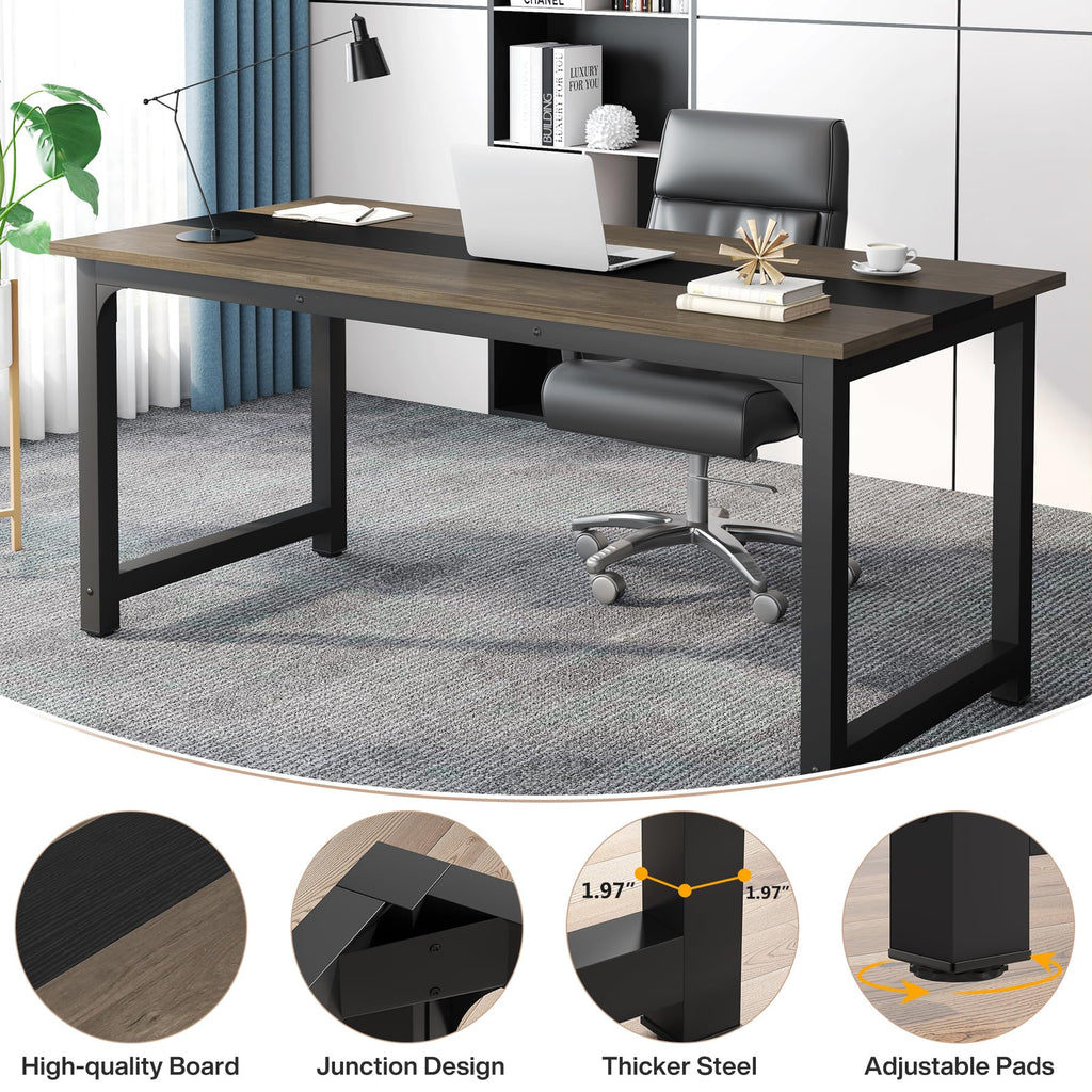 Tribesigns 63” Executive Desk, Large Office Computer Desk with Thicken Frame, Modern Simple Workstation Business Furniture for Home Office, Rustic Brown/Black