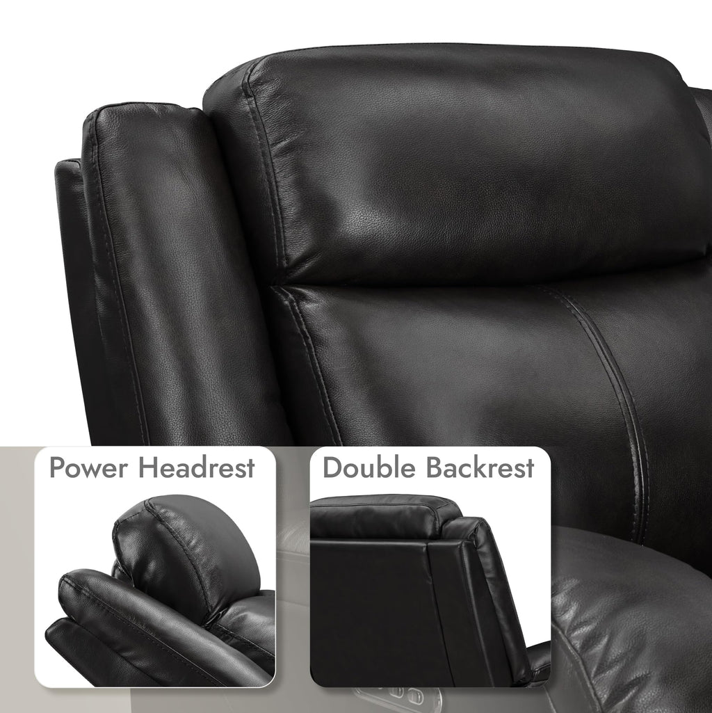 Watson & Whitely Genuine Leather Power Recliner Chairs for Adults, Wall Hugger RV Recliner with Power Headrest & Charging Ports, Electric Recliner Sofa Chair for Living Room, Black