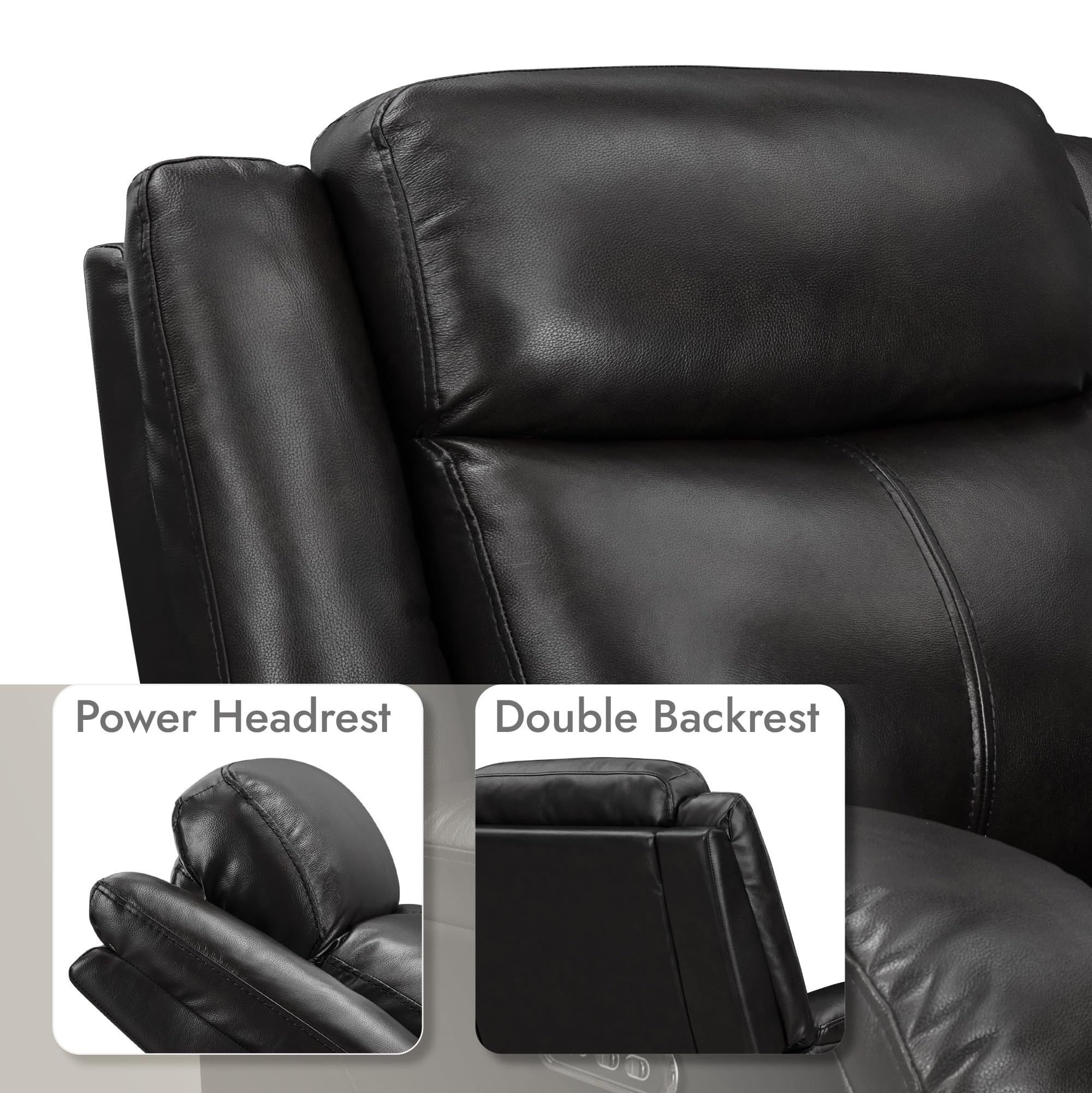 Watson & Whitely Genuine Leather Power Recliner Chairs for Adults, Wall Hugger RV Recliner with Power Headrest & Charging Ports, Electric Recliner Sofa Chair for Living Room, Black