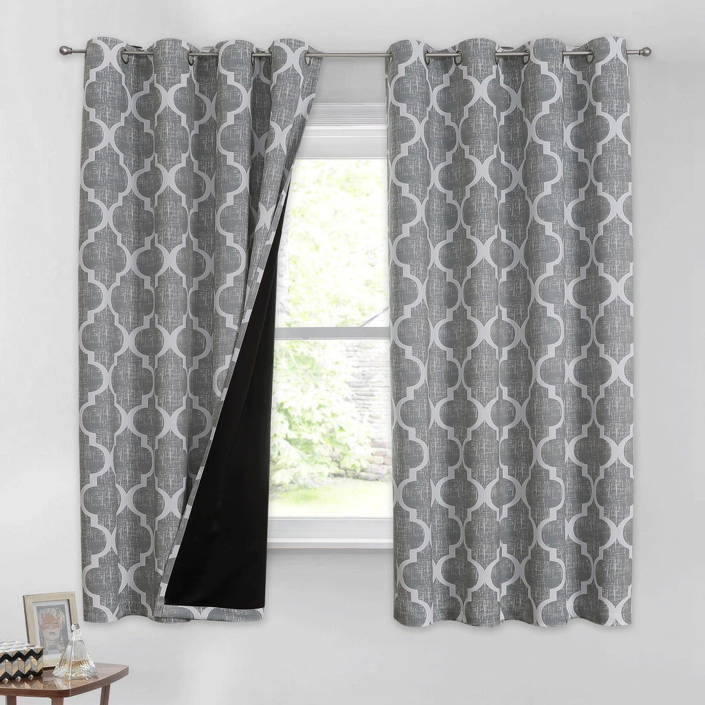 Beauoop 100% Blackout Curtains 45 Inches Long 2 Panels for Bedroom Living Room Aqua Grey Moroccan Geo Room Darkening Thermal Insulated Soundproof Grommet Top Window Treatments Drapes, 50x45 Set of 2