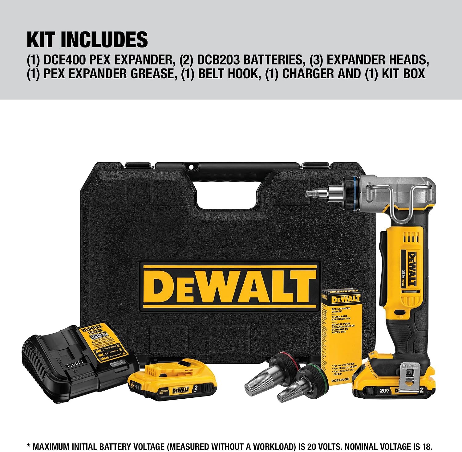 DEWALT 20V MAX* PEX Expander Tool Kit, 1-Inch (DCE400D2)