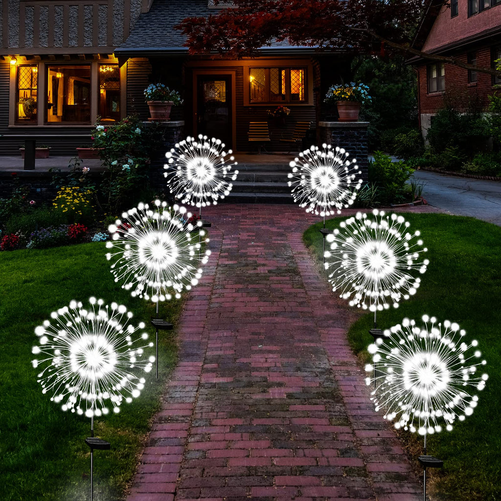 Solar Garden Firework Lights Outdoor Waterproof, 2 Pack Solar Powered Art Stake Twinkle Lighting for Outside Decor, 120 LED Sparklers String Lights for Yard Pathway Decorations(White)