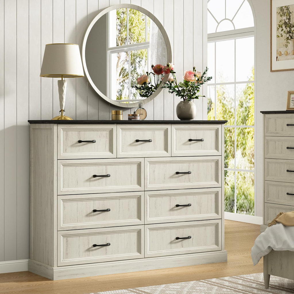 Farmhouse 5 Drawers Dresser for Bedroom, 44" Tall Brown dresser Wood Rustic Chest of Drawers with Wide Metal Handle,Natural Texture,Drawer Organizer for Bedroom,Living Room,Hallway and Entryway
