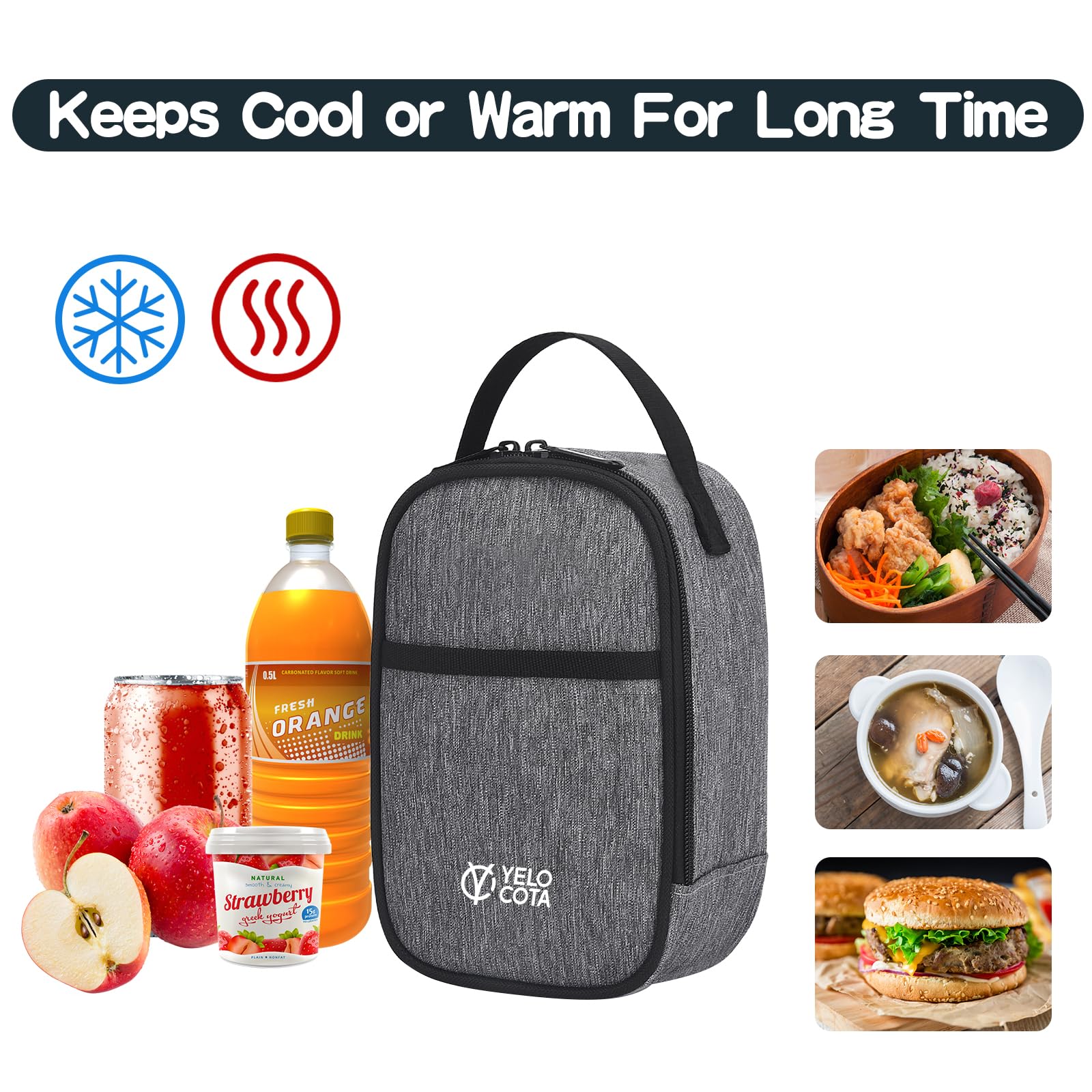 Yelocota Small Insulated Lunch Bag- Snack Bag- Mini Cooler Bag with Handle for Travel,Work,School(Storage Space below 20oz)- Also Suitable for Pairing with Food Jar
