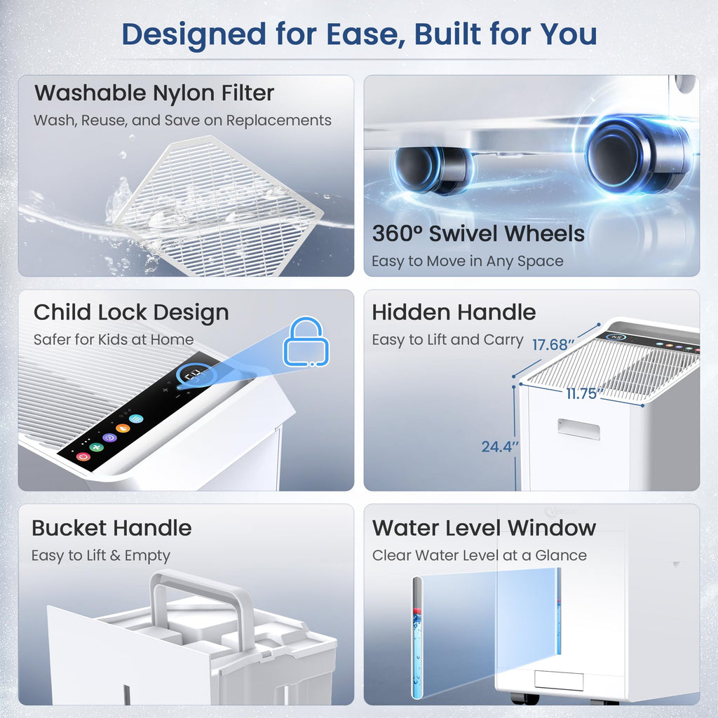 6000 Sq Ft Dehumidifier, Energy Star Most Efficient 2025 Max 140 Pint/Day Dehumidifier for Basement, Large Room and Home with Drain Hose, Auto Defrost, Smart Humidity Control, Auto Restart
