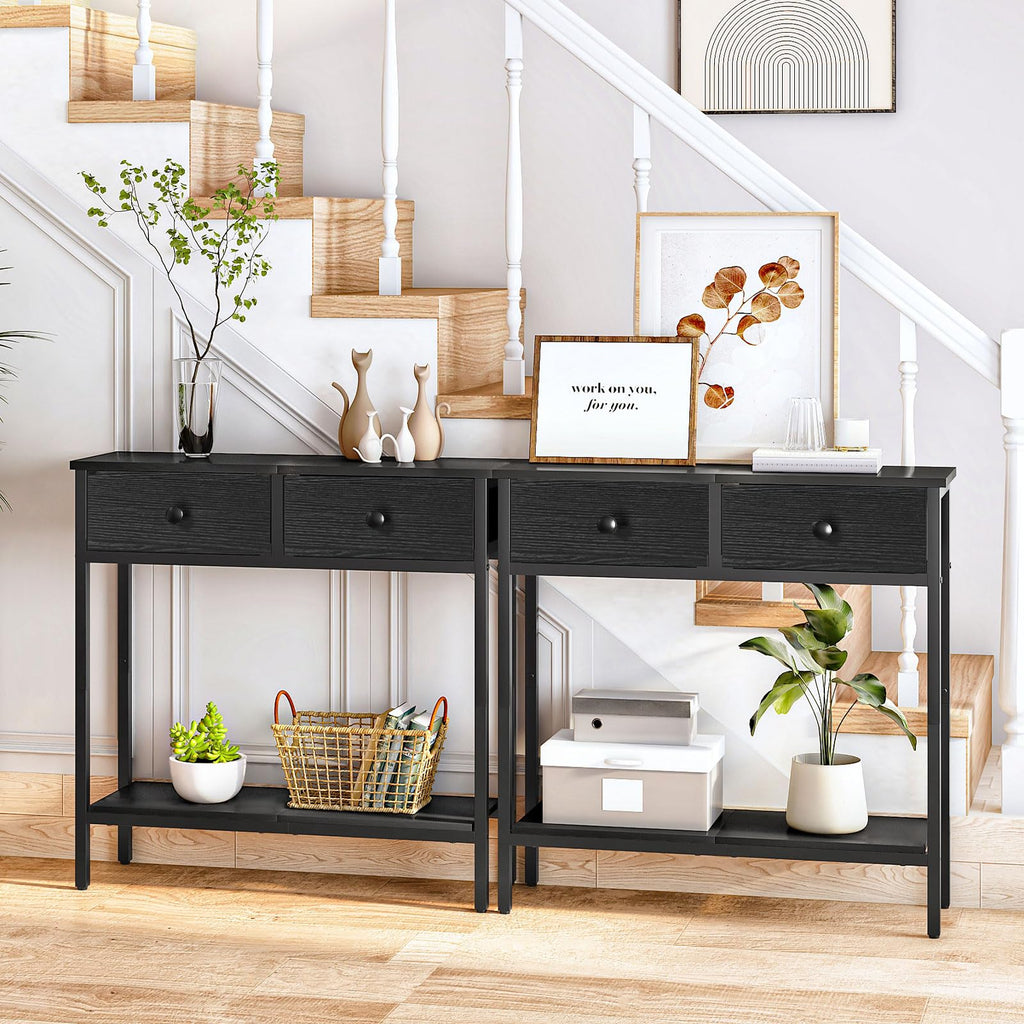 HOOBRO 29.5" Narrow Console Table with 2 Fabric Drawers, Small Entryway Table with 2-Tier Storage Shelves, Sofa Table, Behind Couch Table, for Living Room, Hallway, Black BB71XG01