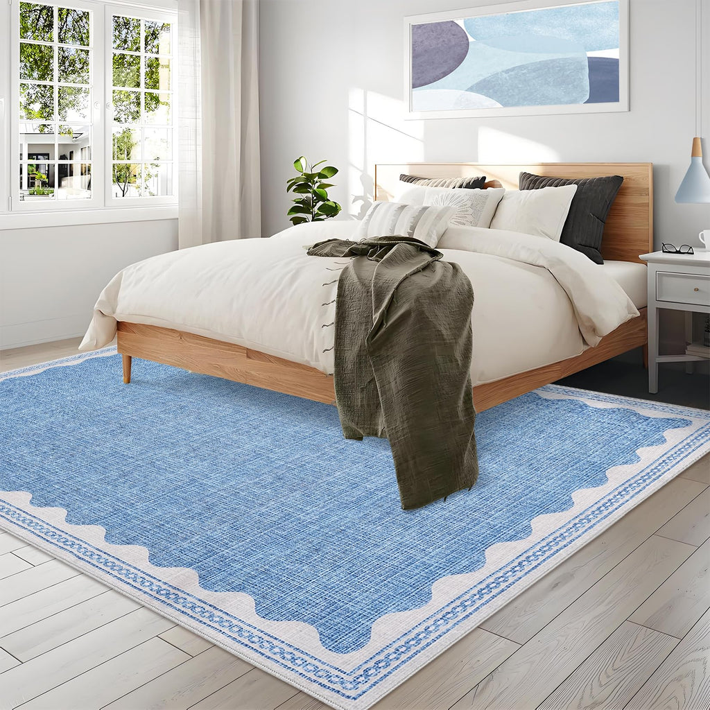 Scalloped Rug 2x3 Rugs for Entryway, Solid Blue Rugs Small Area Rug Non Slip Scalloped Bath Mat, Washable Front Door Mat Indoor Entrance,Soft Girls Nursery Dorm Carpet for Bedroom Kitchen