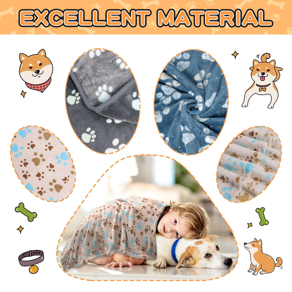 Rezutan 1 Pack 3 Dog Blanket for Large Dogs,41x31 inch for Medium Soft Fluffy Washable Pet Cat Blankets,Reversible Elephant & Paw Print for Dog Kennels & Beds, Sofas, Blue