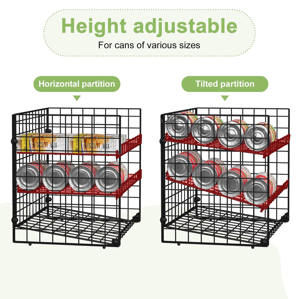 JKsmart 3-Tier Stackable Can Rack Organizer for Pantry, Adjustable Can Storage Holder for Various Ounces of Canned food Soda Drinks, Can Dispenser for Kitchen Cupboard Cabinet, 2 Pack