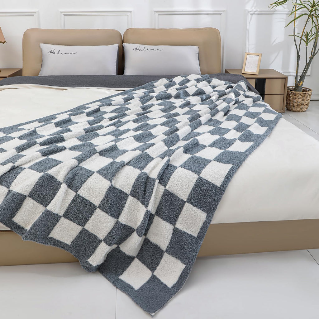 bearberry Fuzzy Checkerboard Grid Throw Blanket Soft Cozy Warm Microfiber All Season Blanket Decor for Couch Sofa Bed Travel Home (Avocado Green, 50''x60'')