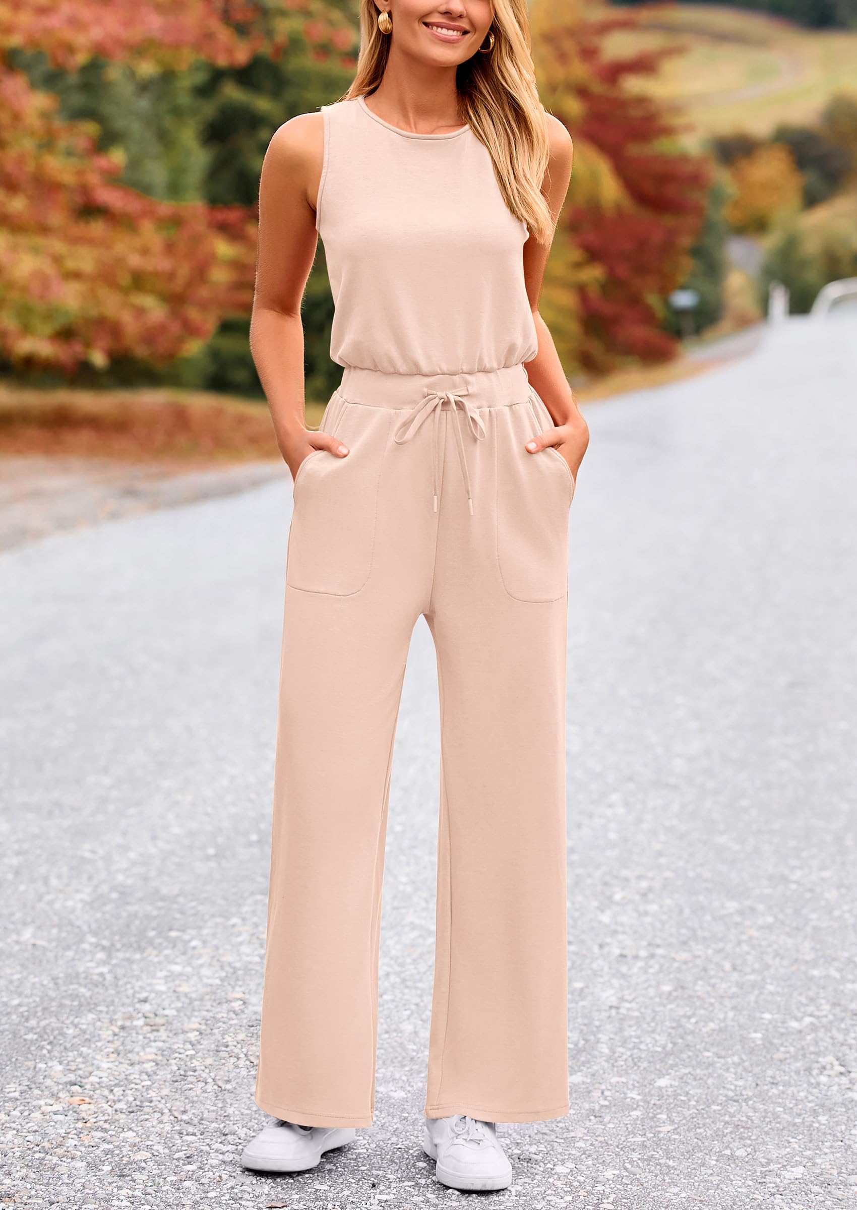 PRETTYGARDEN Jumpsuits for Women Casual 2026 Summer Sleeveless Wide Leg Pants Rompers One Piece Beach Vacation Spring Outfits