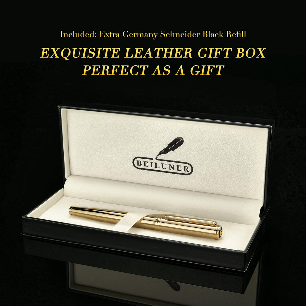 BEILUNER Luxury Rollerball Pen,24K Gold Trim,Noble and Elegant Designs,Schneider Ink Refill, Best Roller Ball Pen Gift Set for Men & Women, Professional, Executive Office, Nice Pens