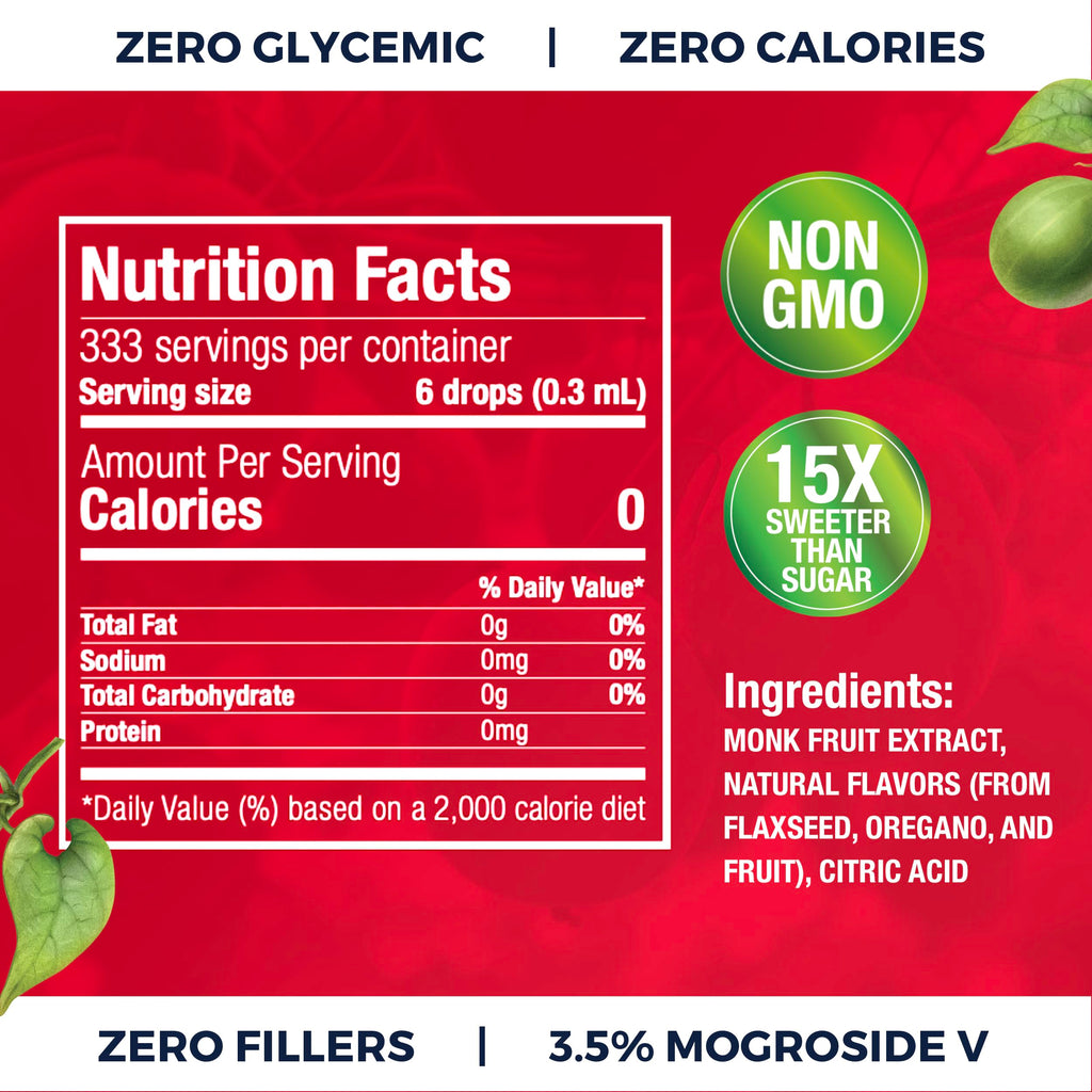 Monk Fruit Extract (6 Drops = 1 Tsp of Sugar) Zero Calories, Non-GMO, No Fillers - Liquid Monk Fruit Sweetener No Erythritol by Transparency Foods NEW FORMULA (1.7oz, 167 servings)