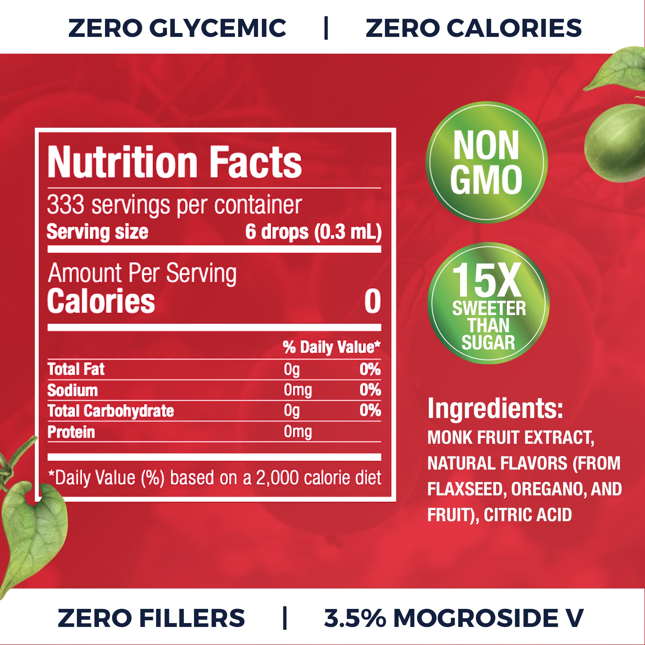 Monk Fruit Extract (6 Drops = 1 Tsp of Sugar) Zero Calories, Non-GMO, No Fillers - Liquid Monk Fruit Sweetener No Erythritol by Transparency Foods NEW FORMULA (1.7oz, 167 servings)
