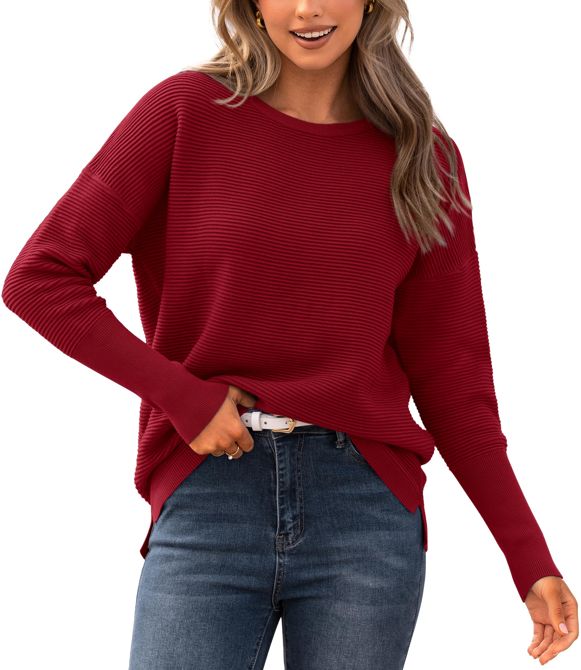 BTFBM Fall Sweaters for Women 2026 Casual Long Sleeve Sweater Striped Loose Fit Pullover Tops