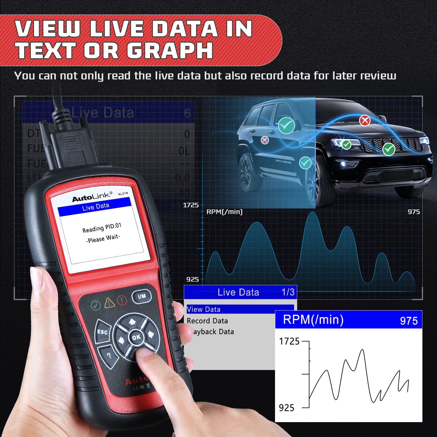 Autel MaxiLink ML519 Enhanced Mode 6 OBD2 Scanner Auto Diagnostic Scan Tool Check Engine Fault Code Reader CAN Scan Tool, Upgraded Ver. of AL319 Black