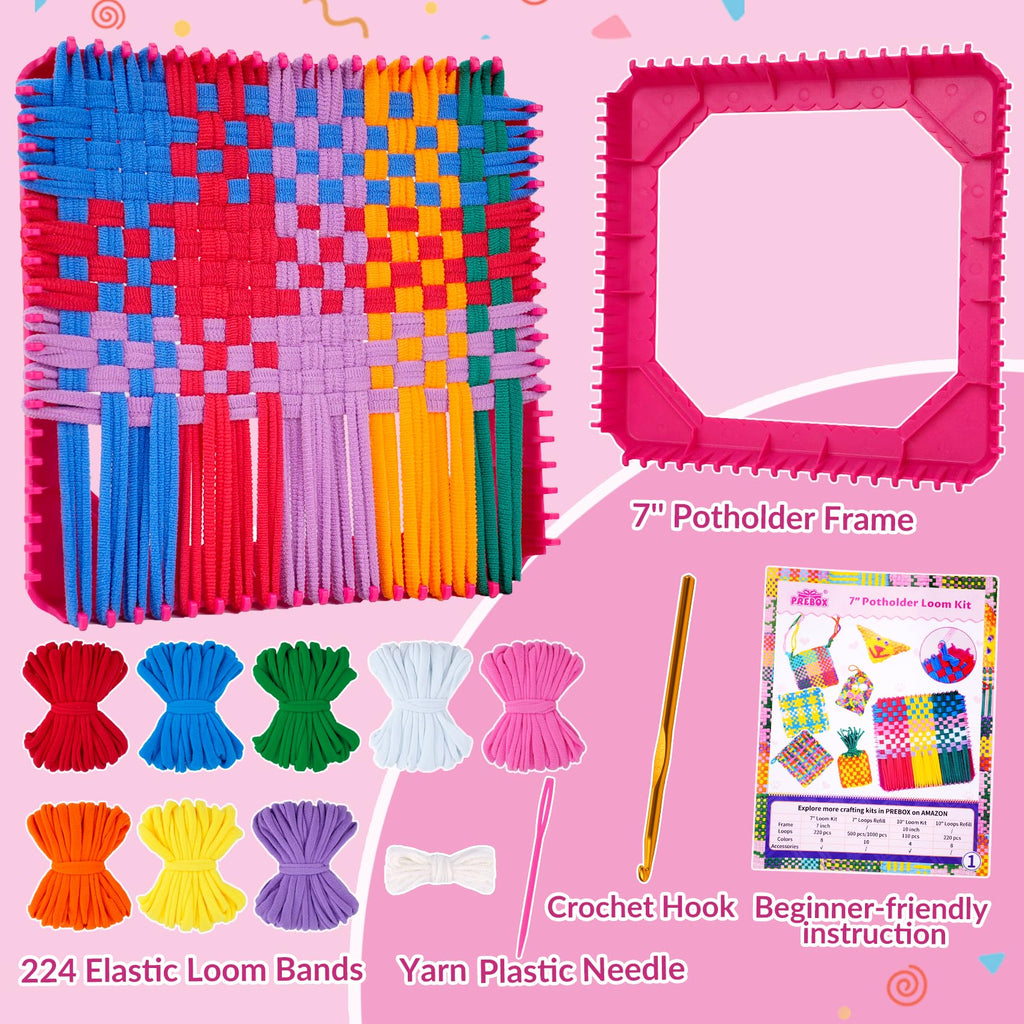 PREBOX 1000 PCS Weaving Loom Loops Refill, 10 Colors for 7 inch Potholder Loom, Craft Supplies for Kids and Beginners, Christmas & Birthday Gifts for Girls 6 7 8-10 10-12 Year Old