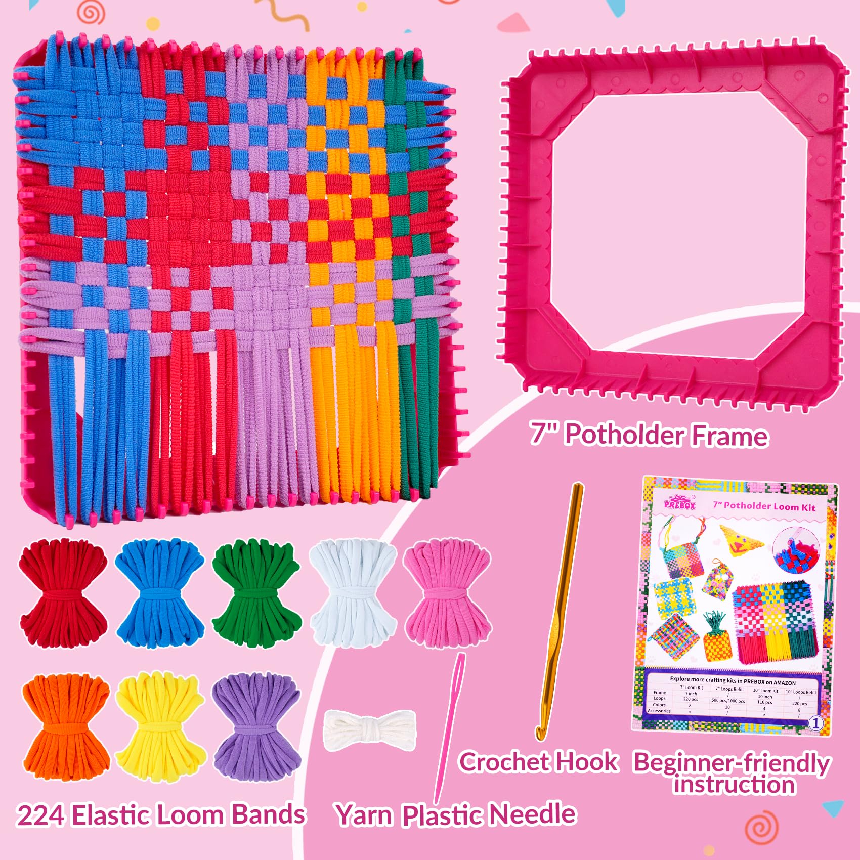 PREBOX 1000 PCS Weaving Loom Loops Refill, 10 Colors for 7 inch Potholder Loom, Craft Supplies for Kids and Beginners, Christmas & Birthday Gifts for Girls 6 7 8-10 10-12 Year Old