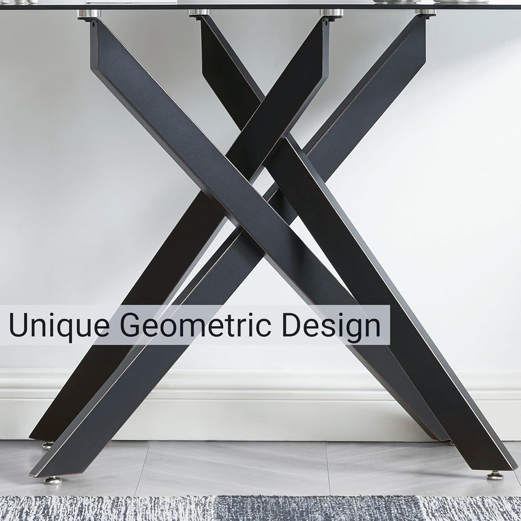 Edwin's Choice Black Glass Console Table Narrow Sofa Table with Grey Tempered Glass Top and Black Metal Tubular Legs with Gold Rim, 45”Lx18”Wx30”H