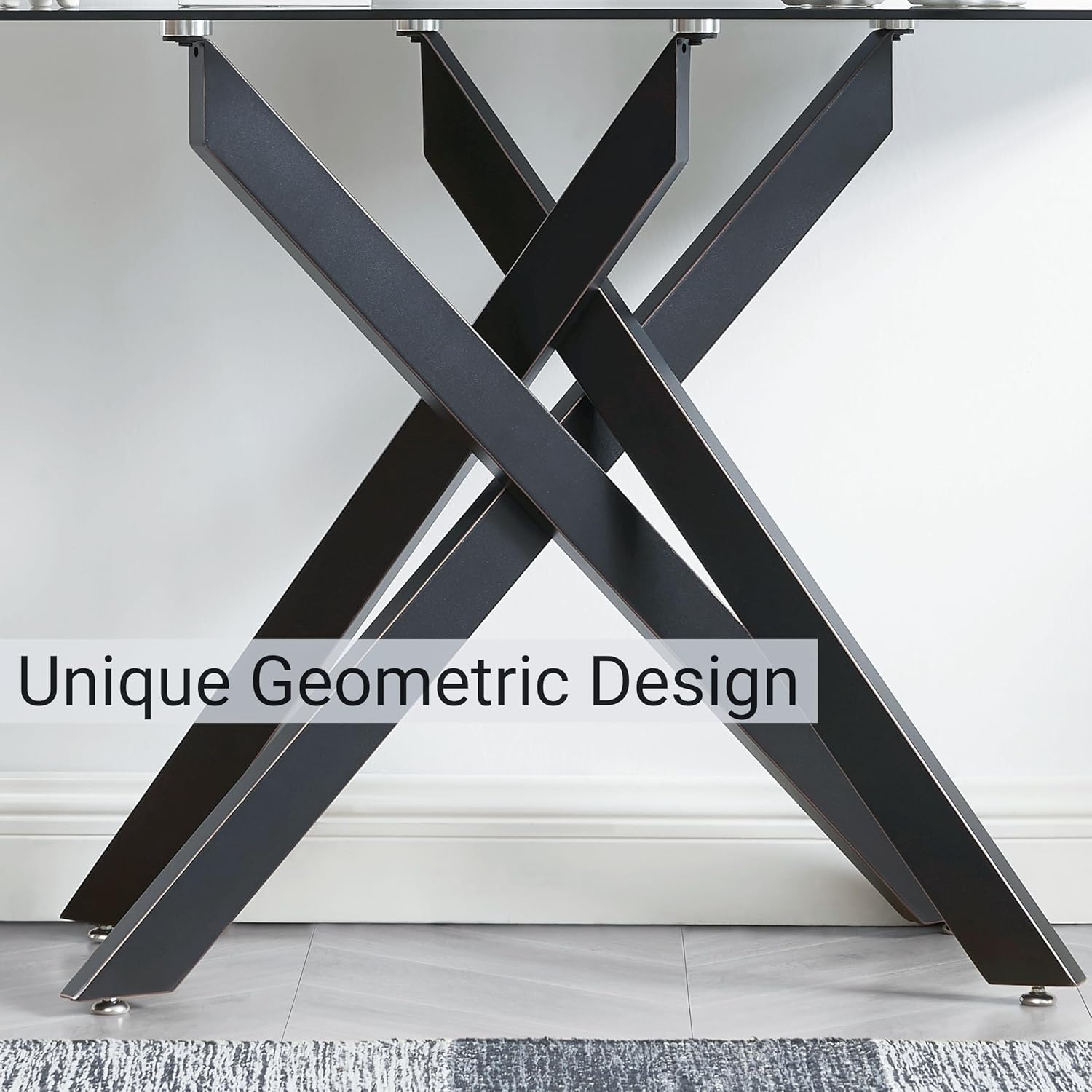 Edwin's Choice Black Glass Console Table Narrow Sofa Table with Grey Tempered Glass Top and Black Metal Tubular Legs with Gold Rim, 45”Lx18”Wx30”H