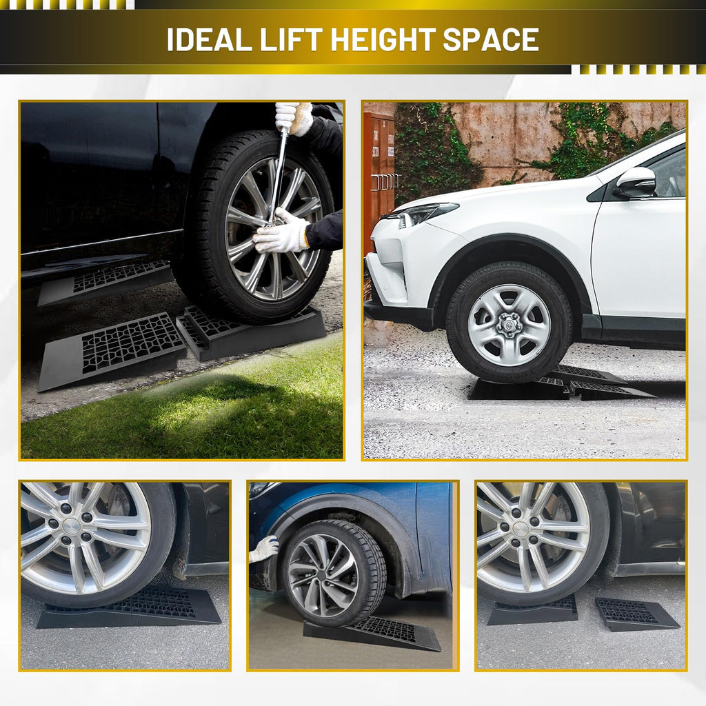 HOXWELL Detachable Low Profile Car Ramps for High Lift and Jack Support, Heavy Duty Car Ramps for Low Cars, Removable Vehicle Ramps for Garage, 15.35''-27.83'' L, 2PCS