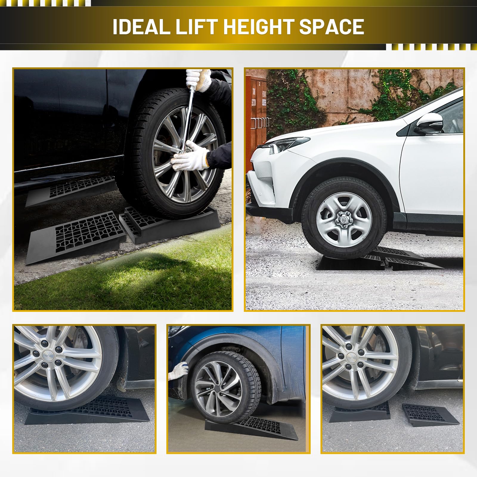 HOXWELL Detachable Low Profile Car Ramps for High Lift and Jack Support, Heavy Duty Car Ramps for Low Cars, Removable Vehicle Ramps for Garage, 15.35''-27.83'' L, 2PCS