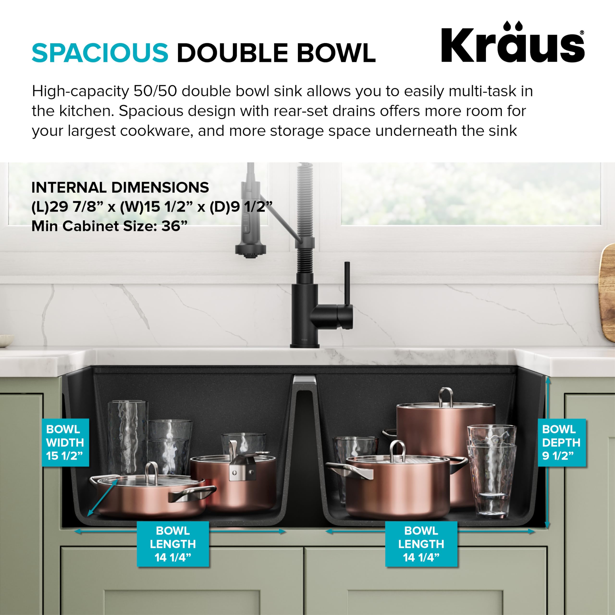 KRAUS Quarza 31-inch Undermount Single Bowl Granite Kitchen Sink in Black Onyx, KGU-413B