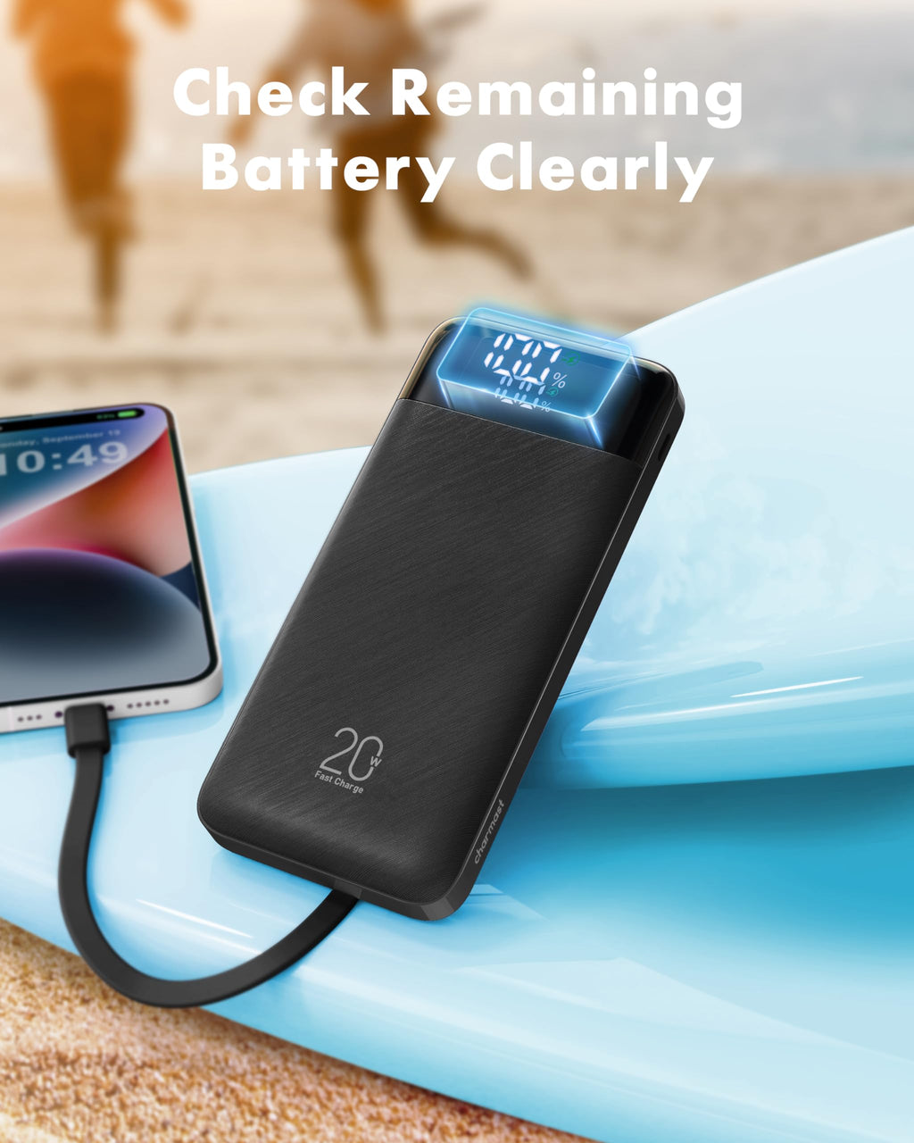 charmast 20000mAh Portable Charger with Built in Cables, 22.5W Travel Power Bank Fast Charging, USB C Cell Phone Battery Pack for iPhone 17/16/15/14/13/12 Series, iPad, Samsung, Android, Tablet