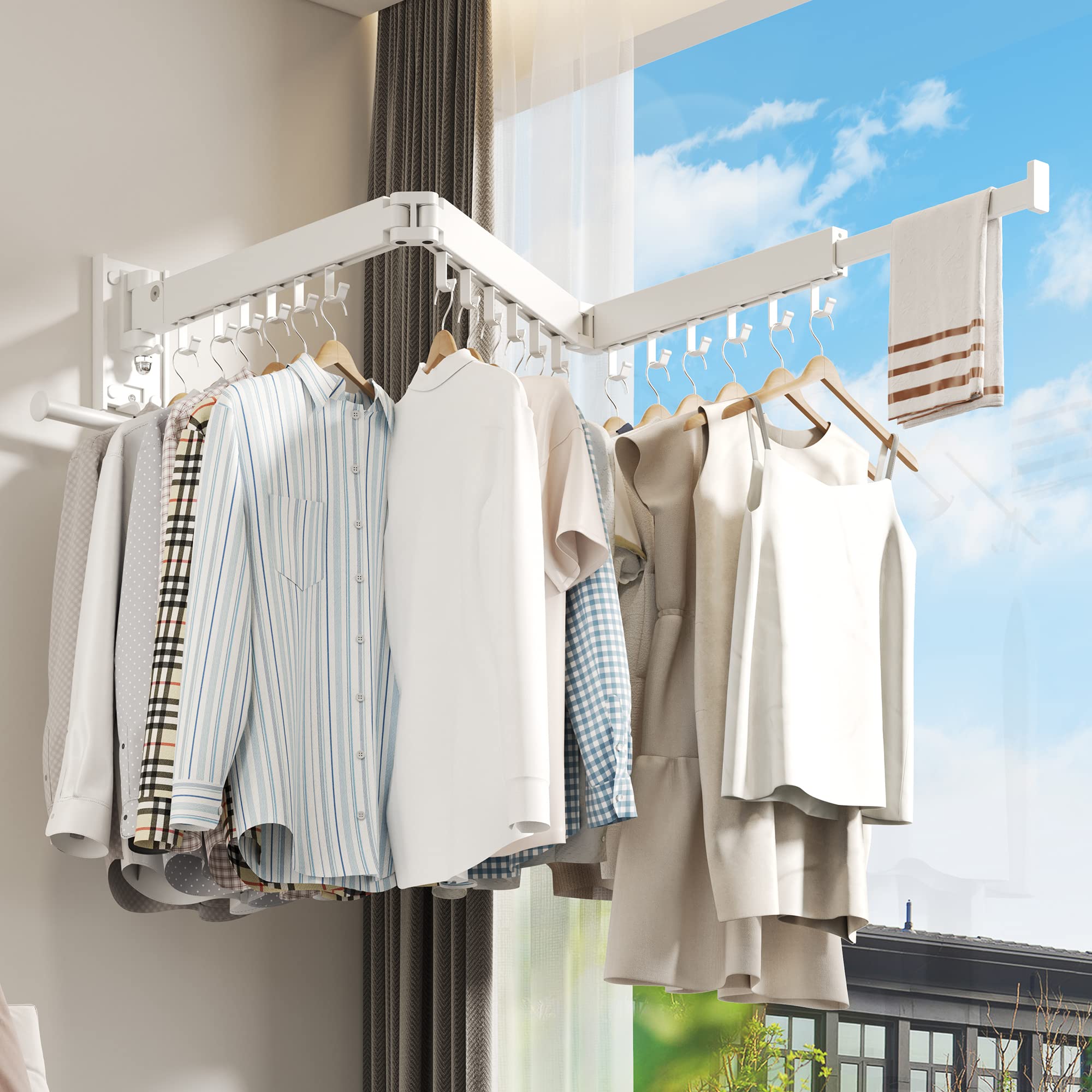 BOQORAD Clothes Drying Rack,Drying Rack Clothing,Luandry Drying Rack,Clothes Hanger Rack,Wall Mounted Luandry Rack,Folding Retractable,Frosted Stone Black Classic,ms-01