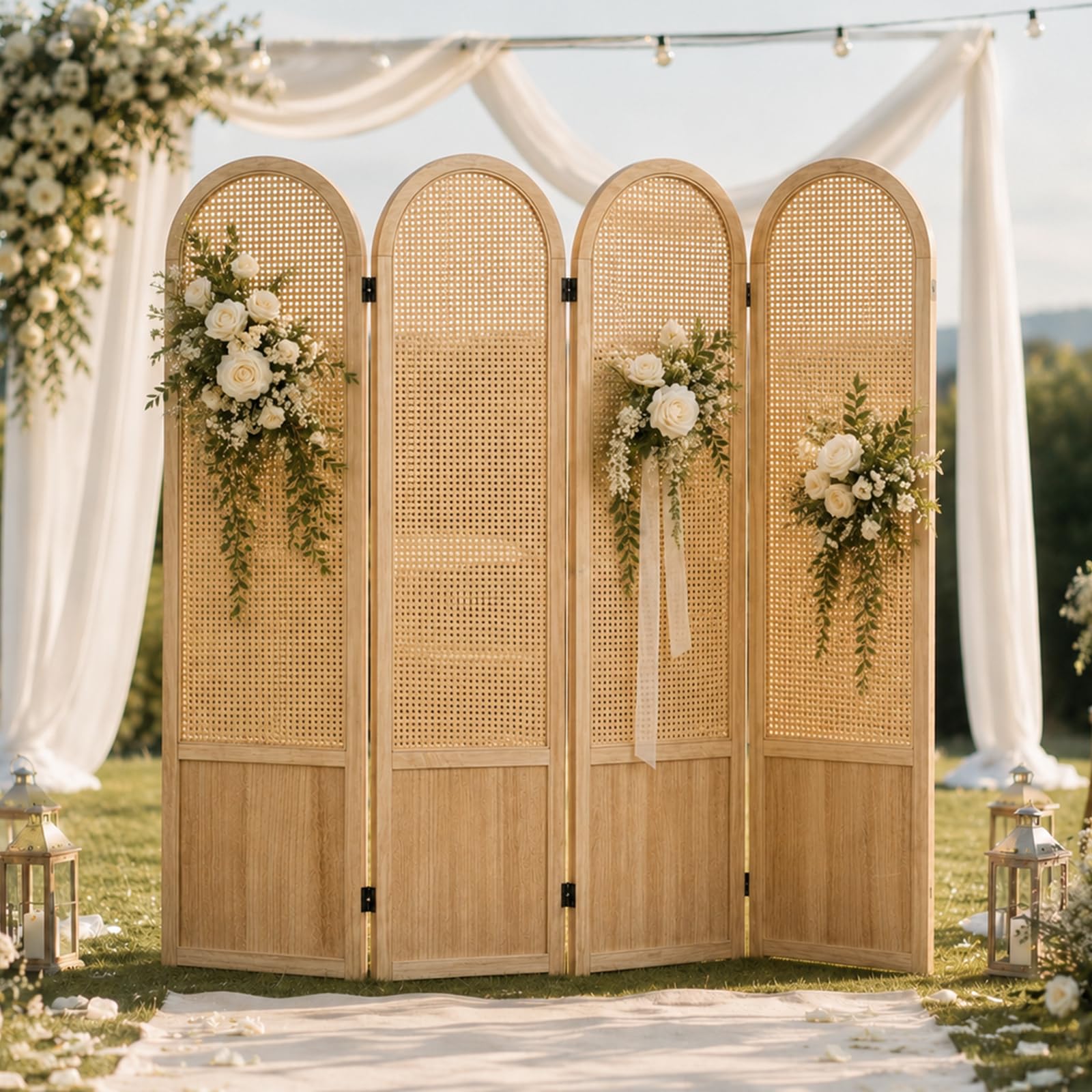 Hand-Woven Rattan Room Divider 3 Panels, 5.9 Ft Tall Wood Room Divider Panel, Partition Screen Divider Wall, Folding Privacy Screen, Wall Divider for Room Separation Home Office - Black